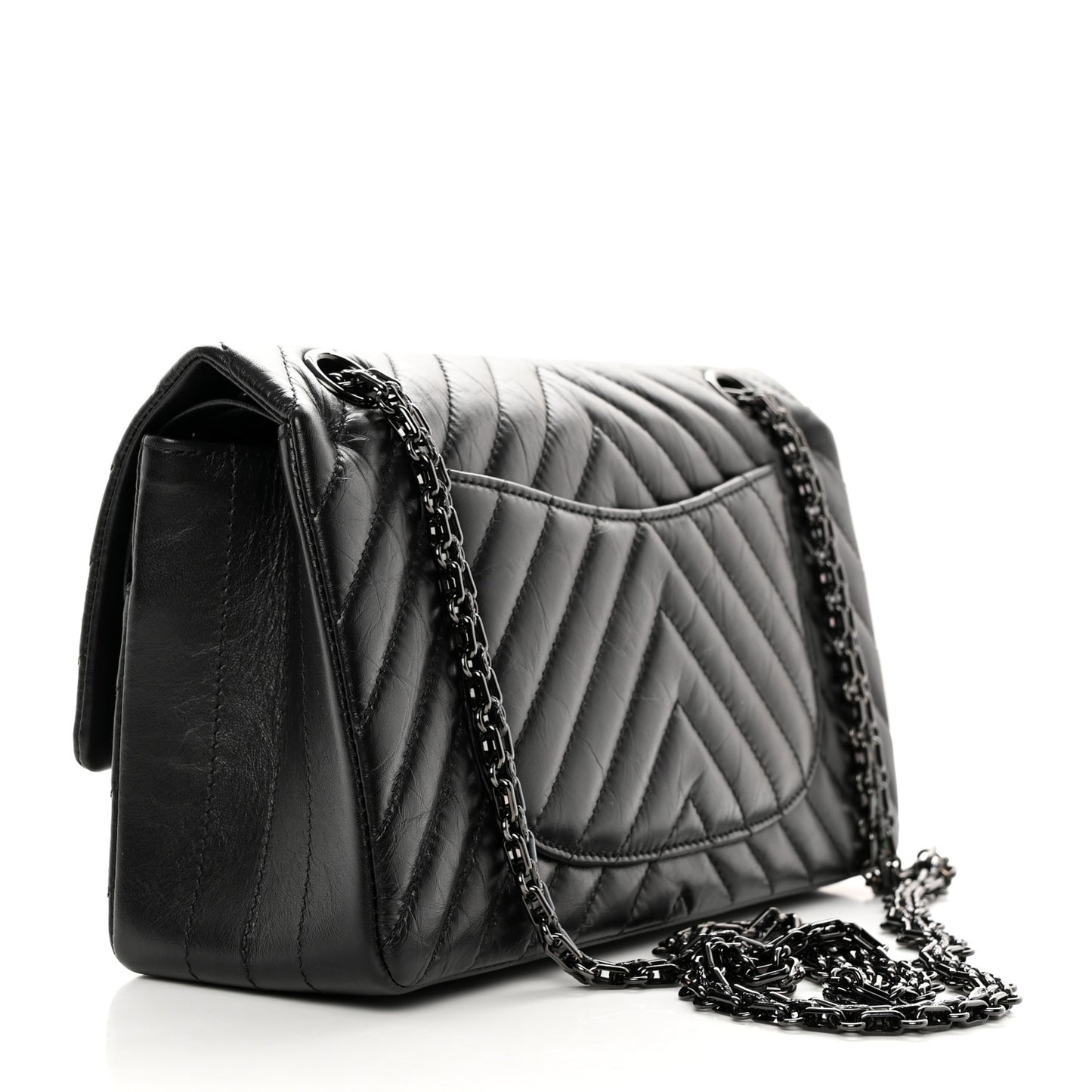 Aged Calfskin Chevron Quilted 2.55 Reissue 225 Flap So Black