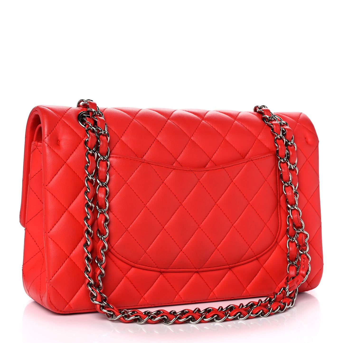 Lambskin Quilted Medium Double Flap Red