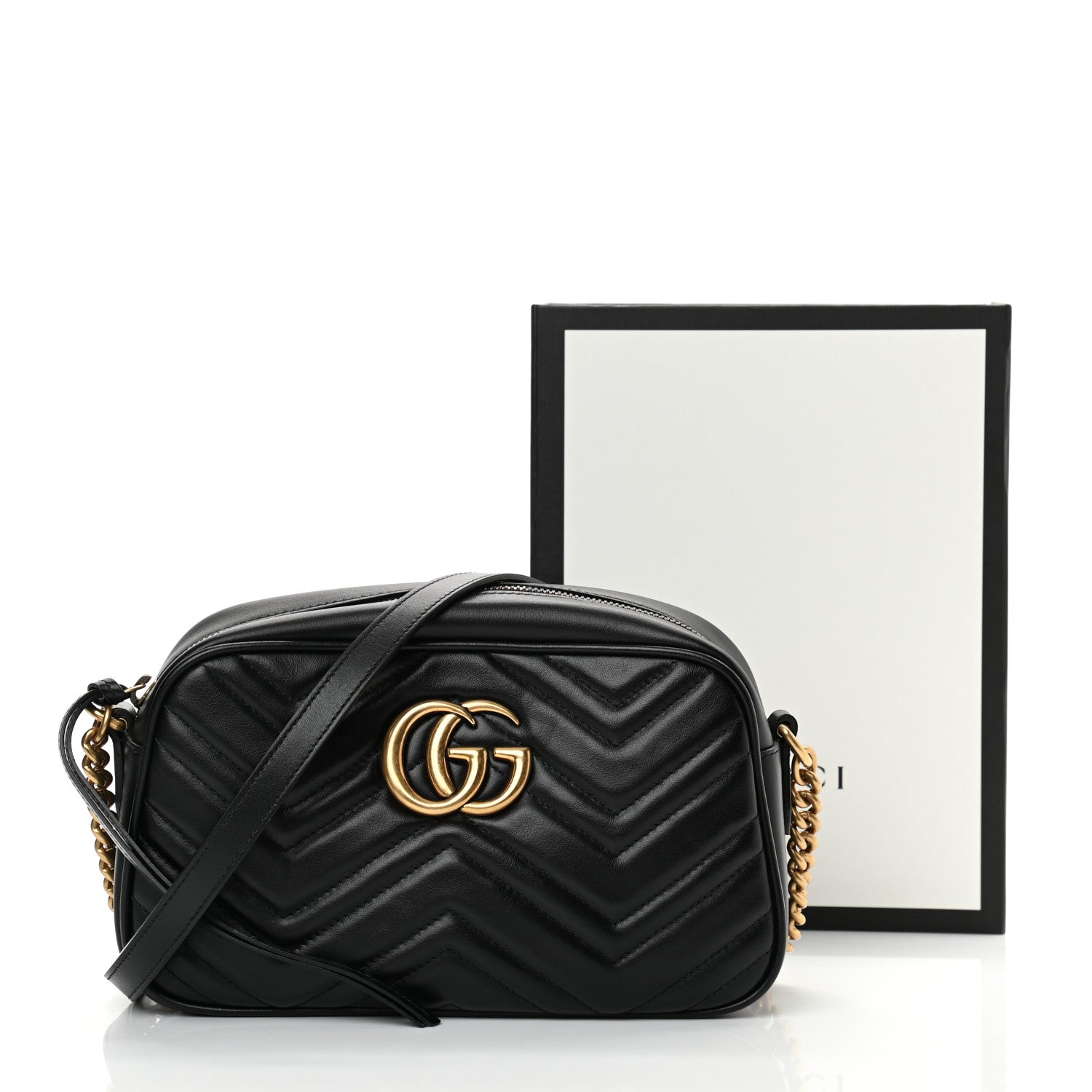 Gucci Calfskin Matelasse Small GG Marmont Chain Shoulder Bag Black 13 of 13