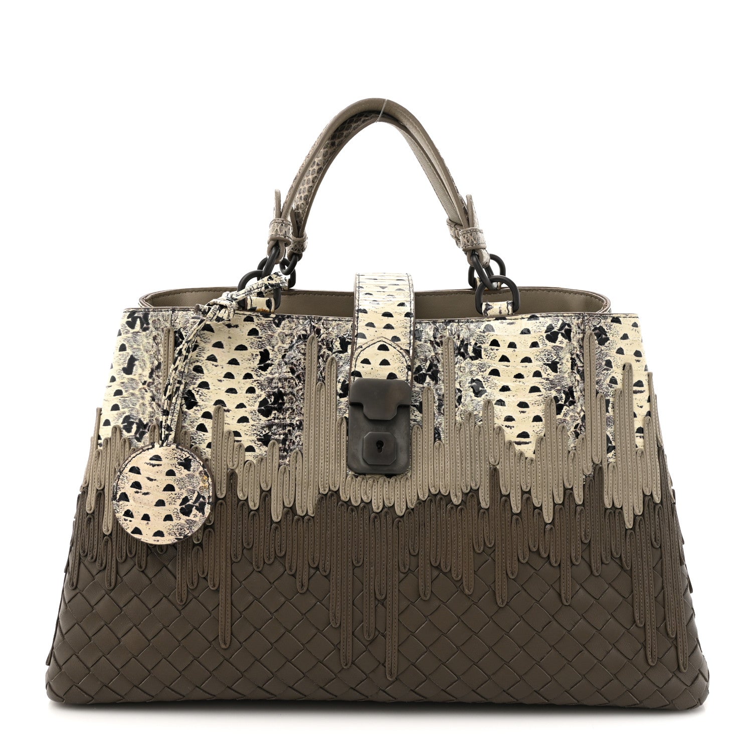 Bottega Veneta Nappa Intrecciato Snakeskin Small Flow Wave Tote