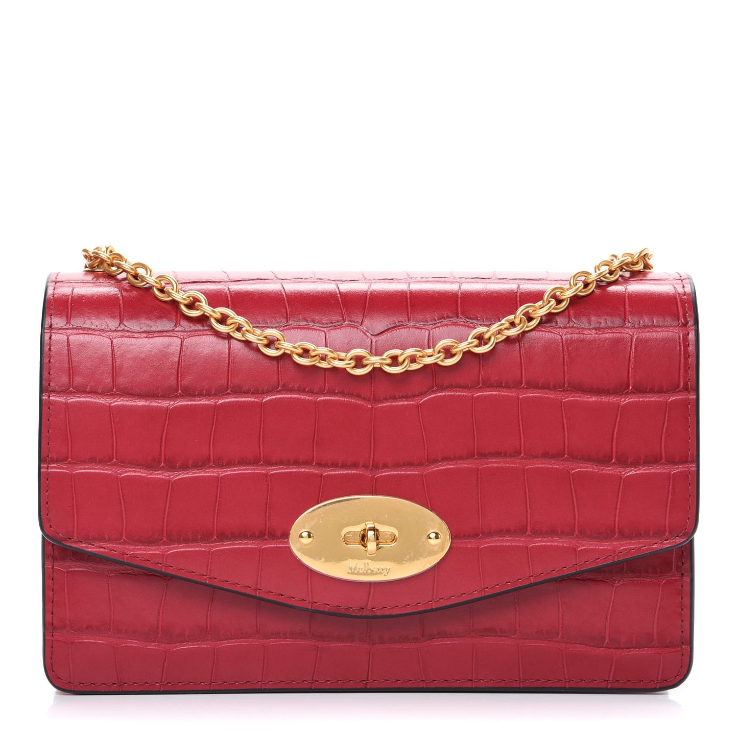 Crocodile Embossed Calfskin Small Darley Red Berry