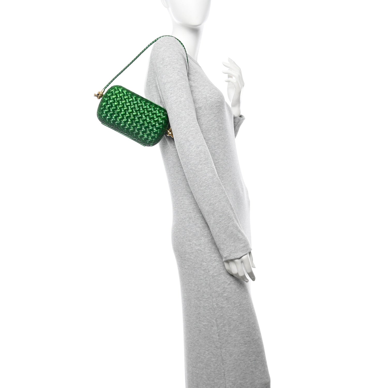 Bottega Veneta Metallic Calfskin Intrecciato Knot On Strap Envy 2 of 11