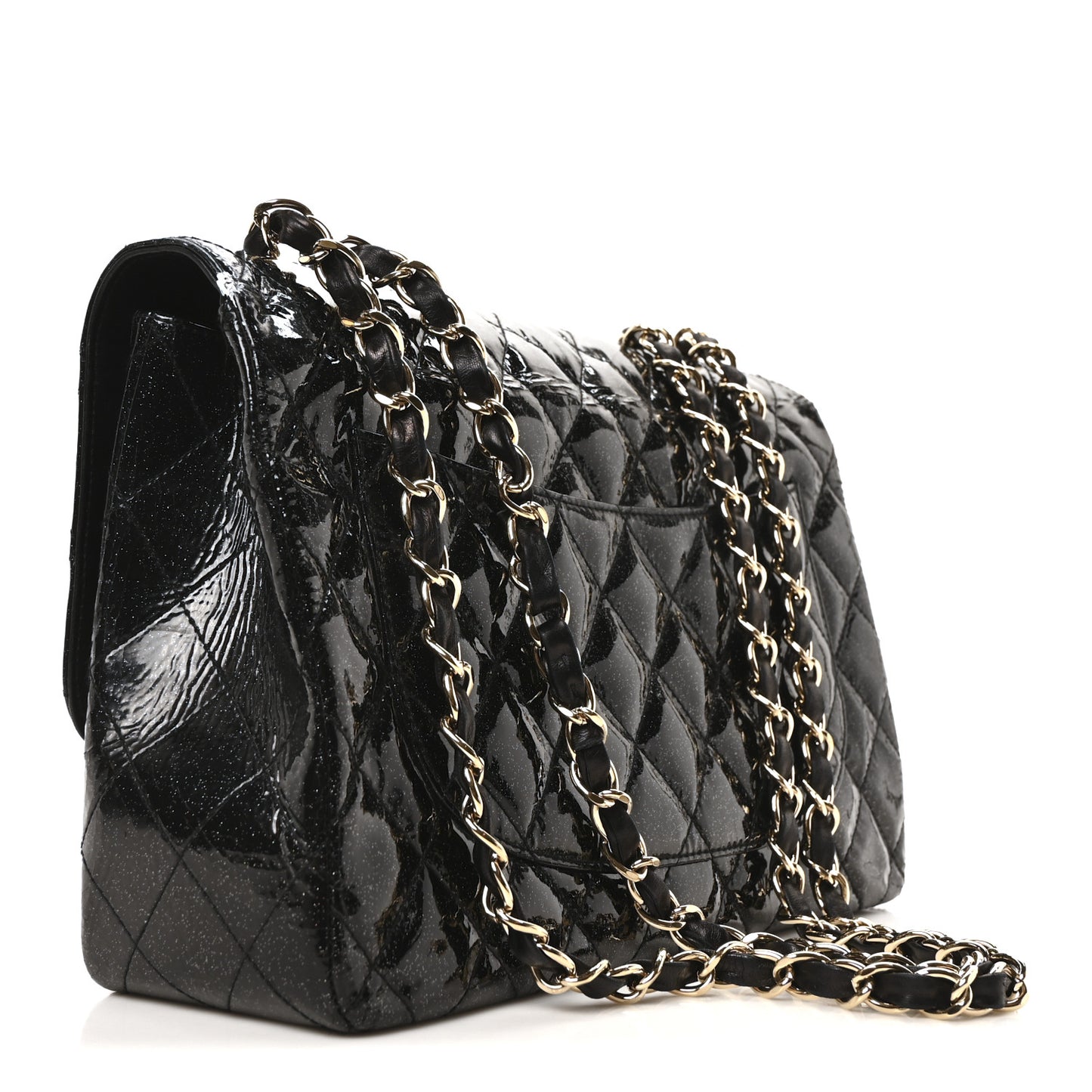 Patent Quilted Sparkle Glitter Jumbo Single Flap Black