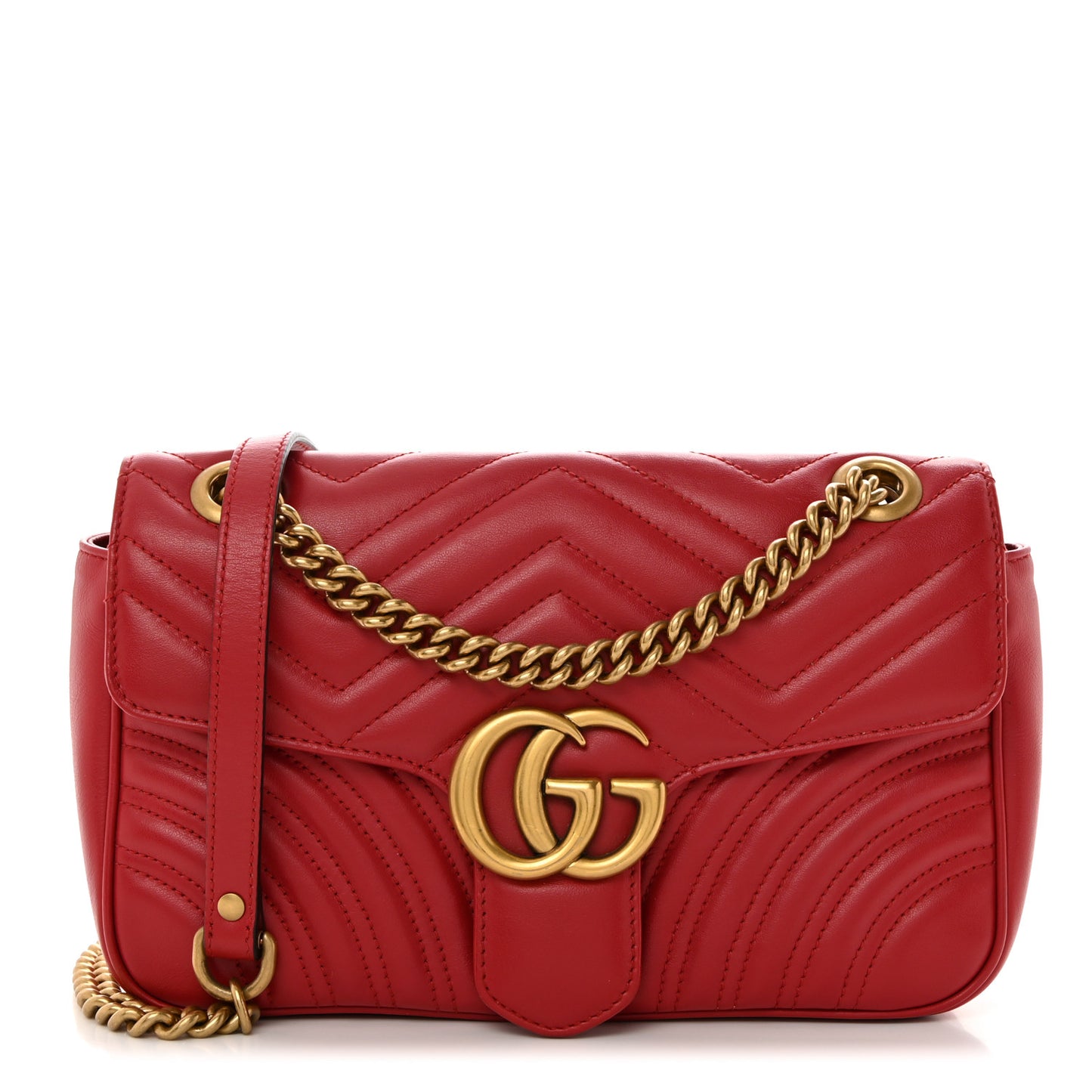 Calfskin Matelasse Small GG Marmont Shoulder Bag Hibiscus Red