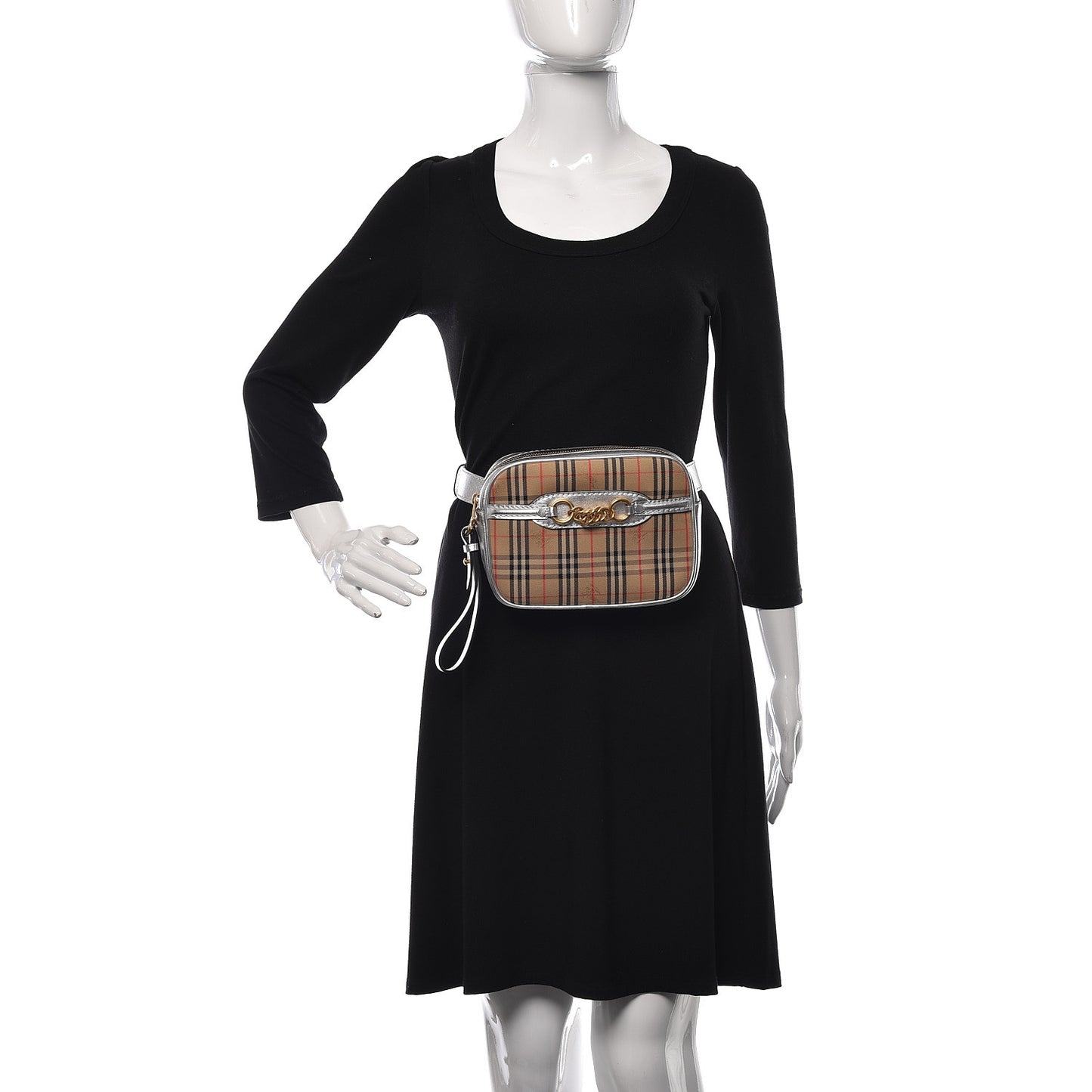 Metallic Smooth Calfskin 1983 Knight Check Link Bum Bag Silver