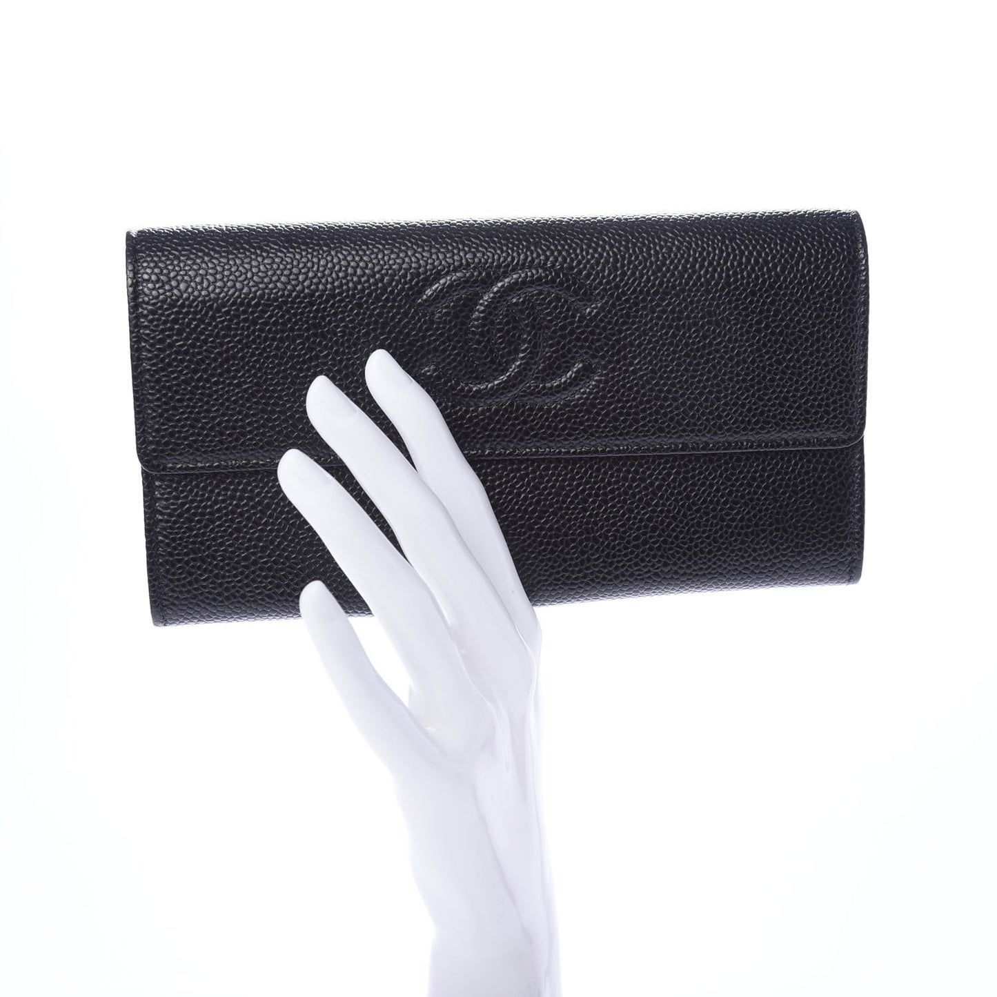 Caviar Timeless CC Large Gusset Flap Wallet Black