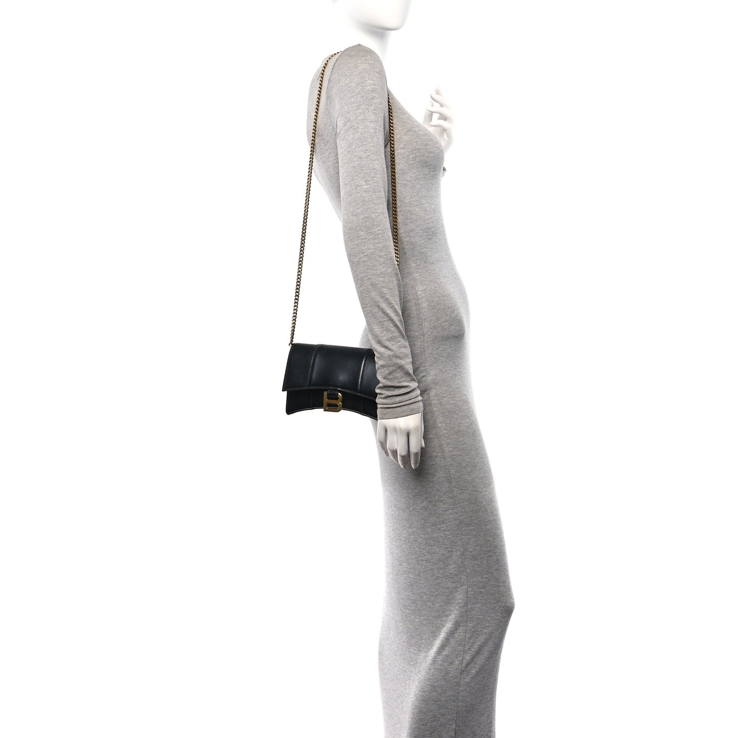 Shiny Box Calfskin Hourglass Chain Bag Black