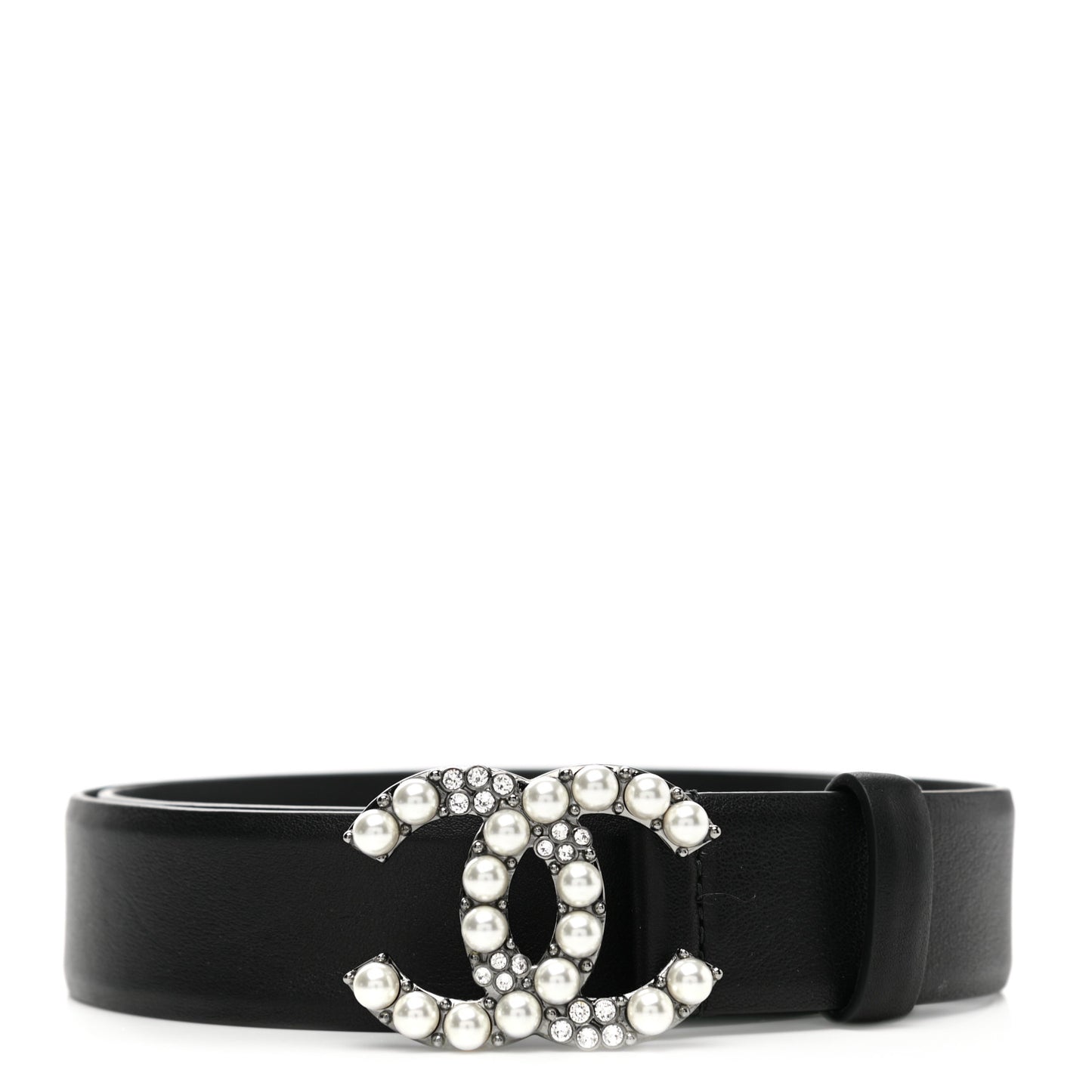 Calfskin Pearl Crystal CC Belt 75 30 Black