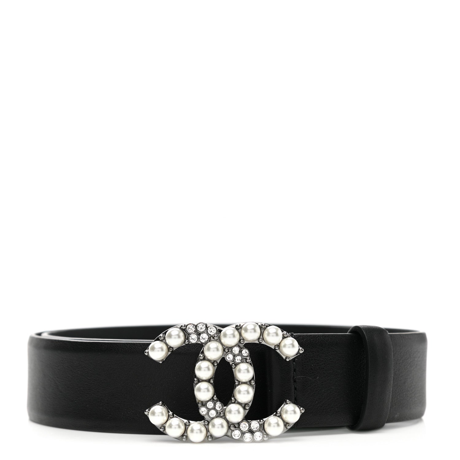 Chanel Calfskin Pearl Crystal CC Belt 75 30 Black 1 of 8