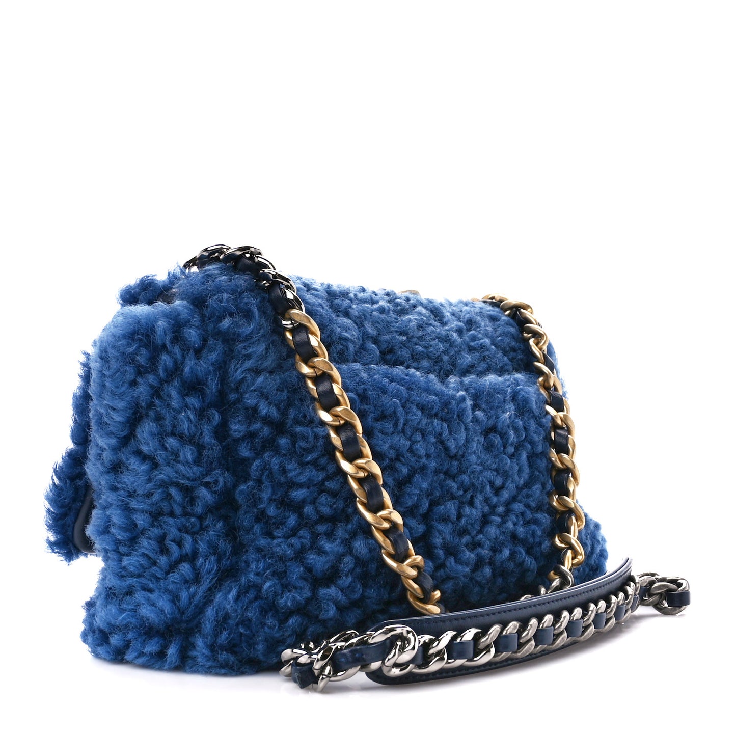 Shearling Sheepskin Medium Chanel 19 Flap Blue