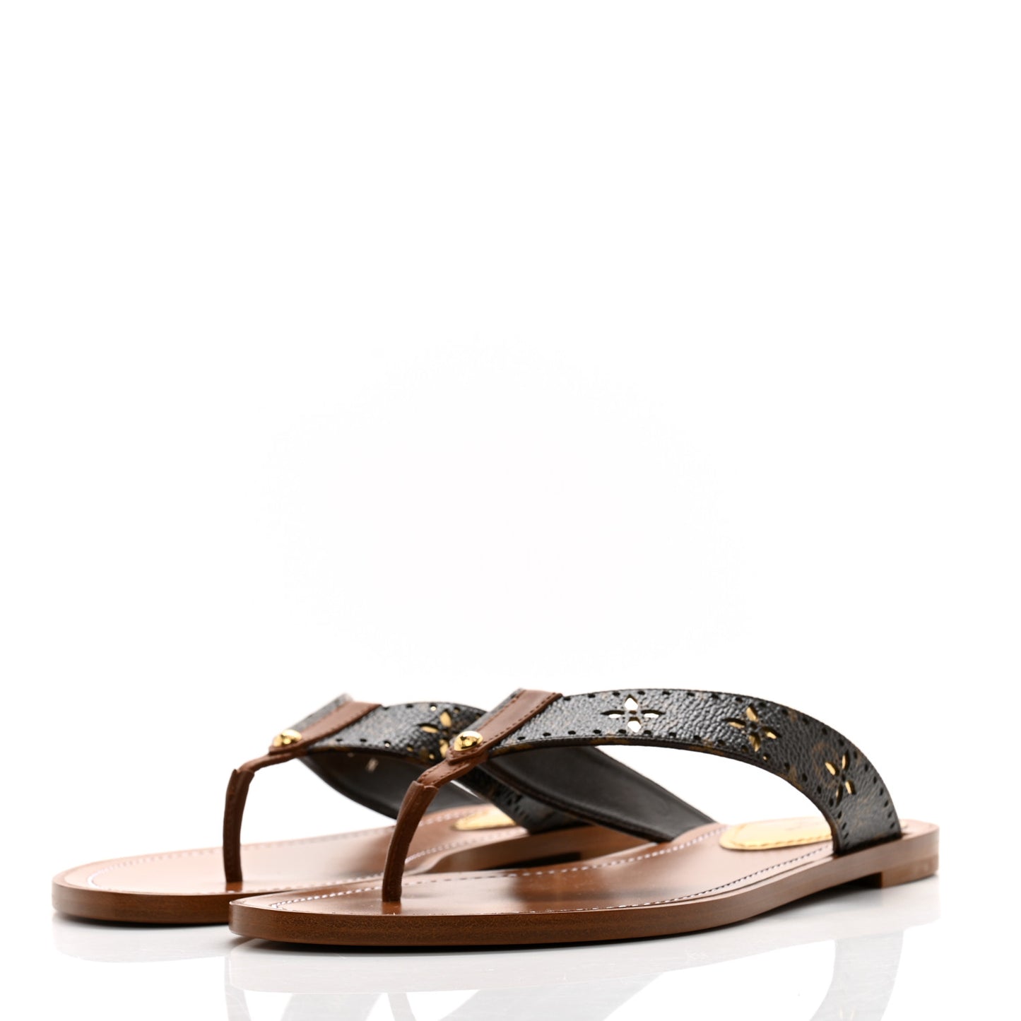 Monogram Sunny Flat Thong Sandals 38 Brown