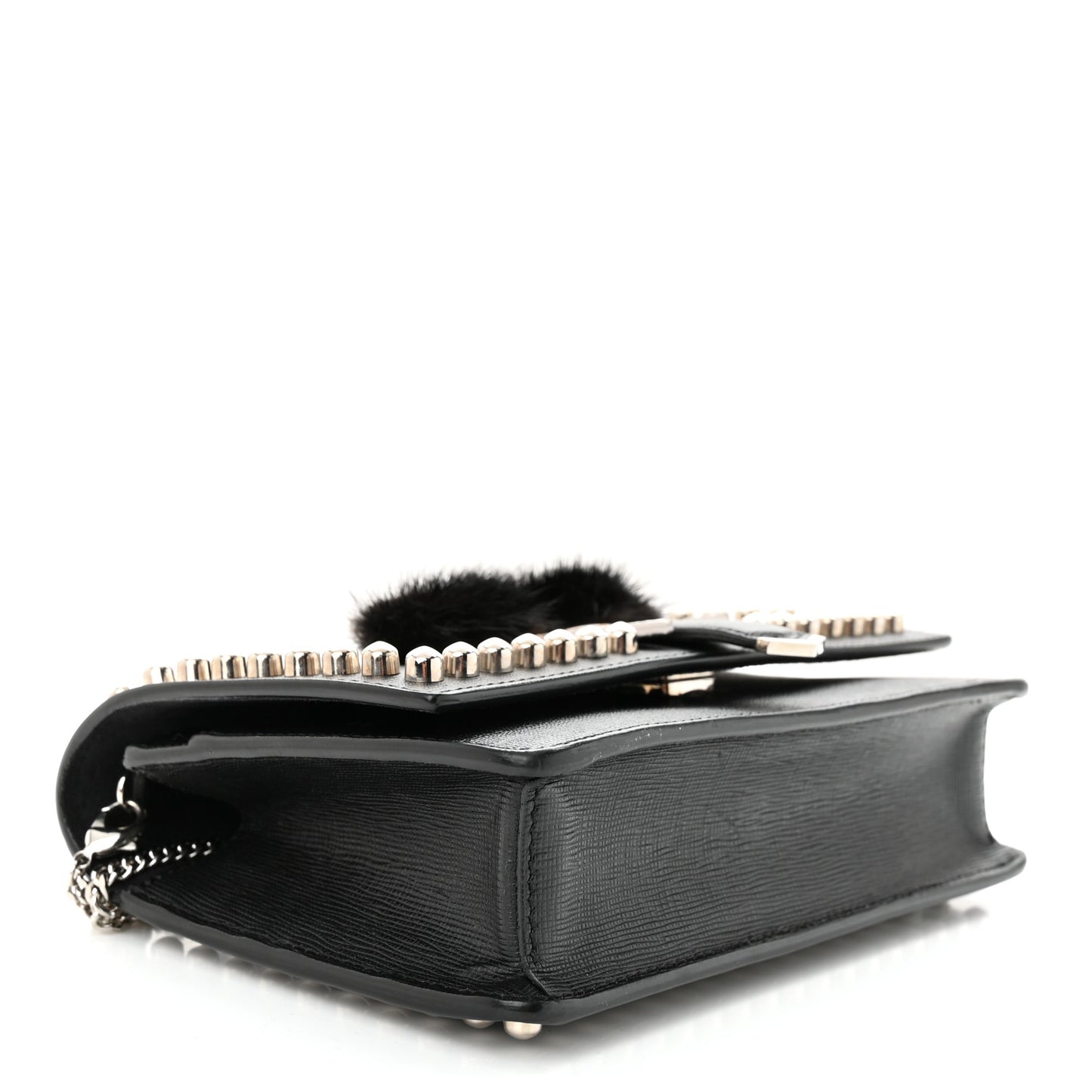 Vitello Elite Mink Fur Studded Karlito Tube Wallet on Chain Black