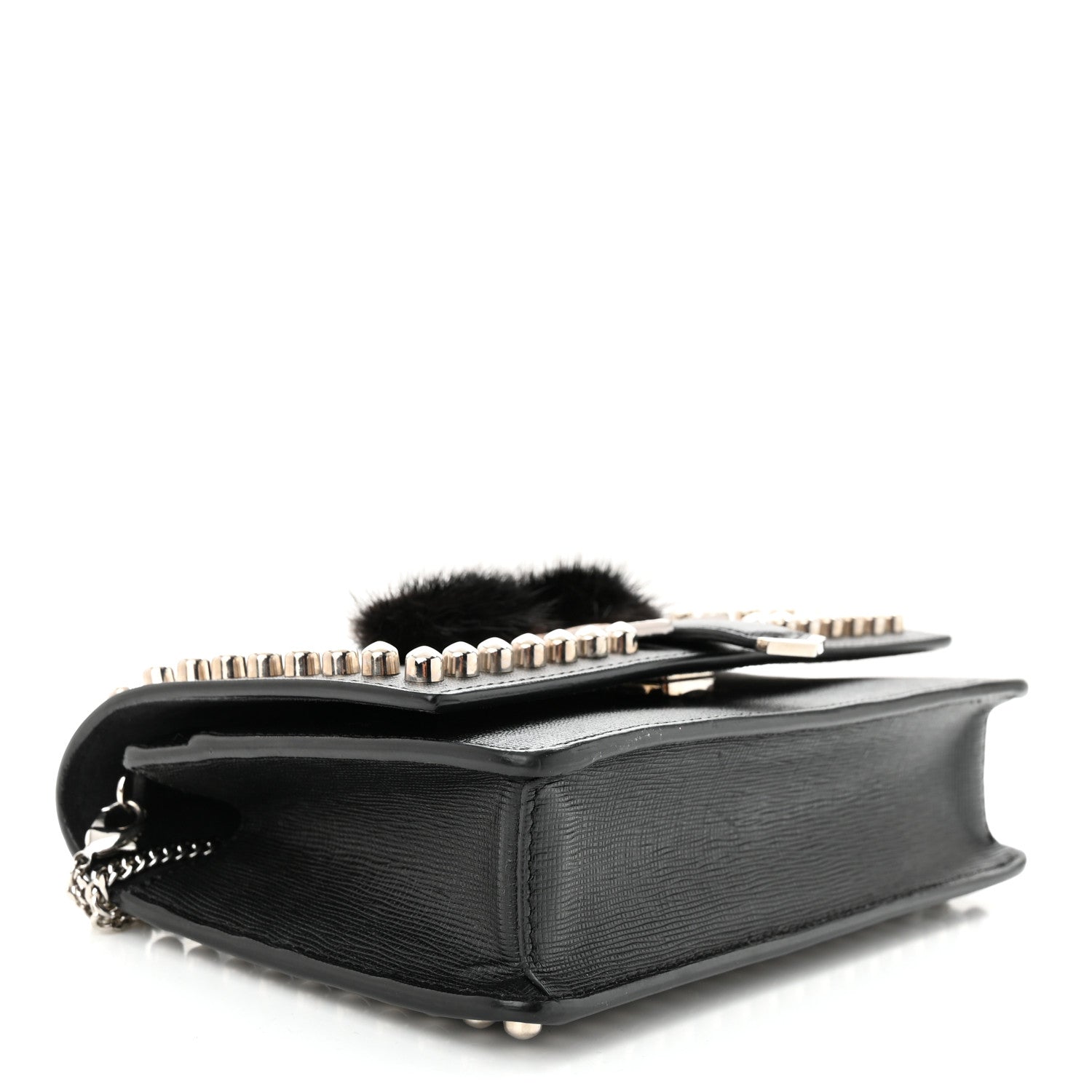 Fendi Vitello Elite Mink Fur Studded Karlito Tube Wallet on Chain Black 4 of 12