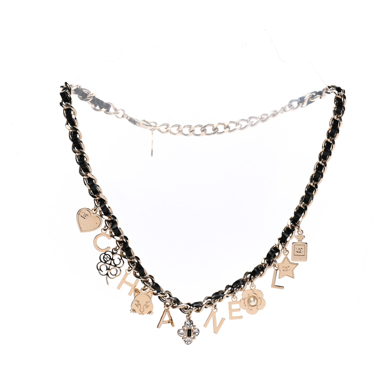 Lambskin Crystal CC Logo Charming Choker Gold Black
