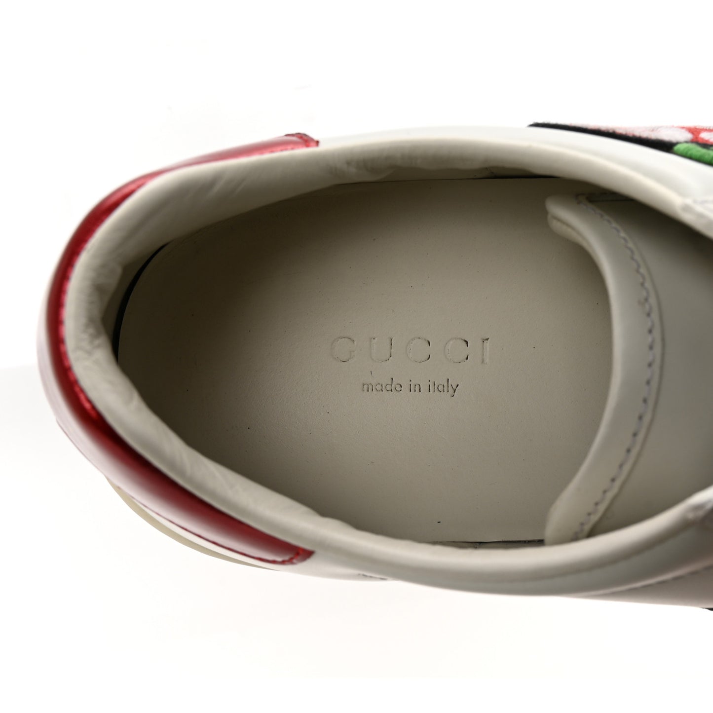 Calfskin Web GG Apple Embroidered Womens Ace Sneakers 38 White