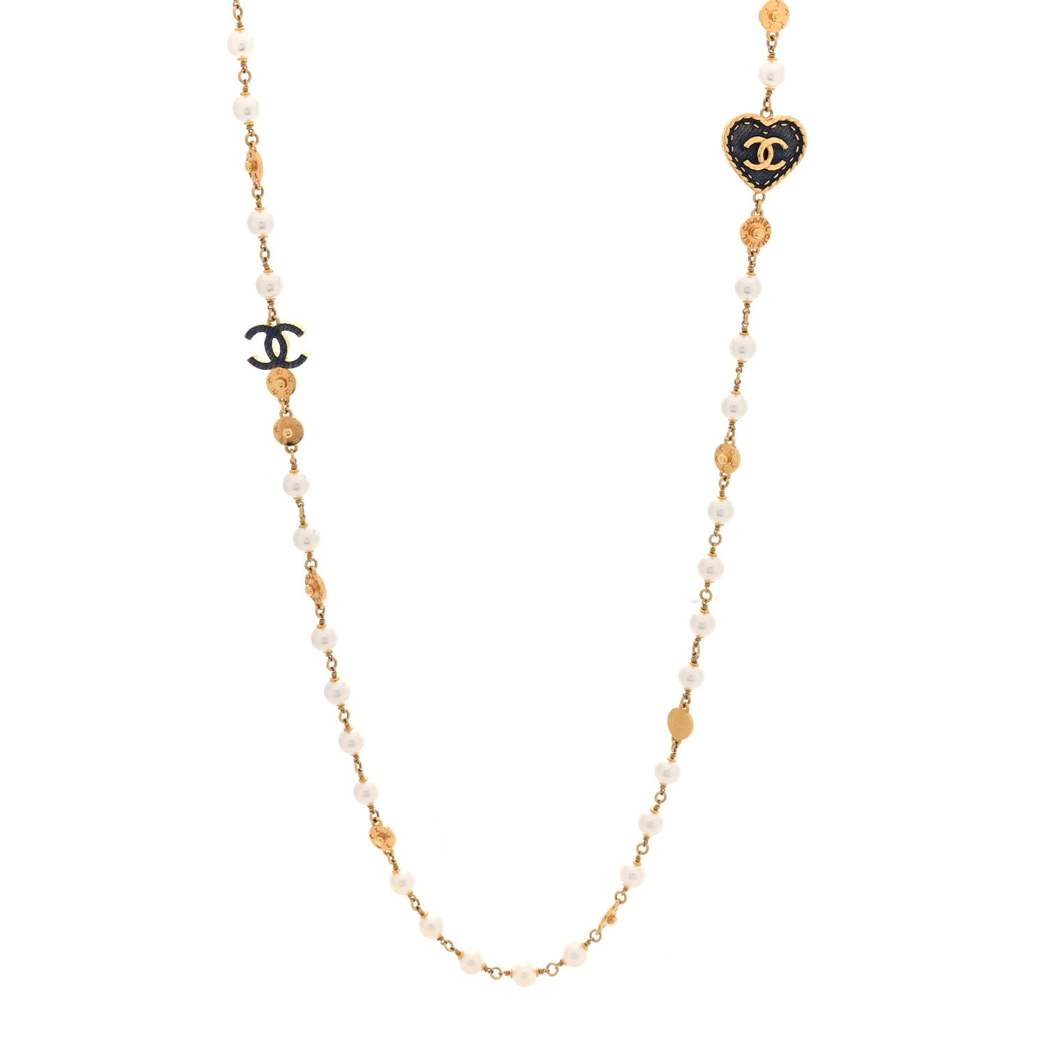 Chanel Metal Enamel CC Denim Heart Long Necklace Gold Black White 1 of 4