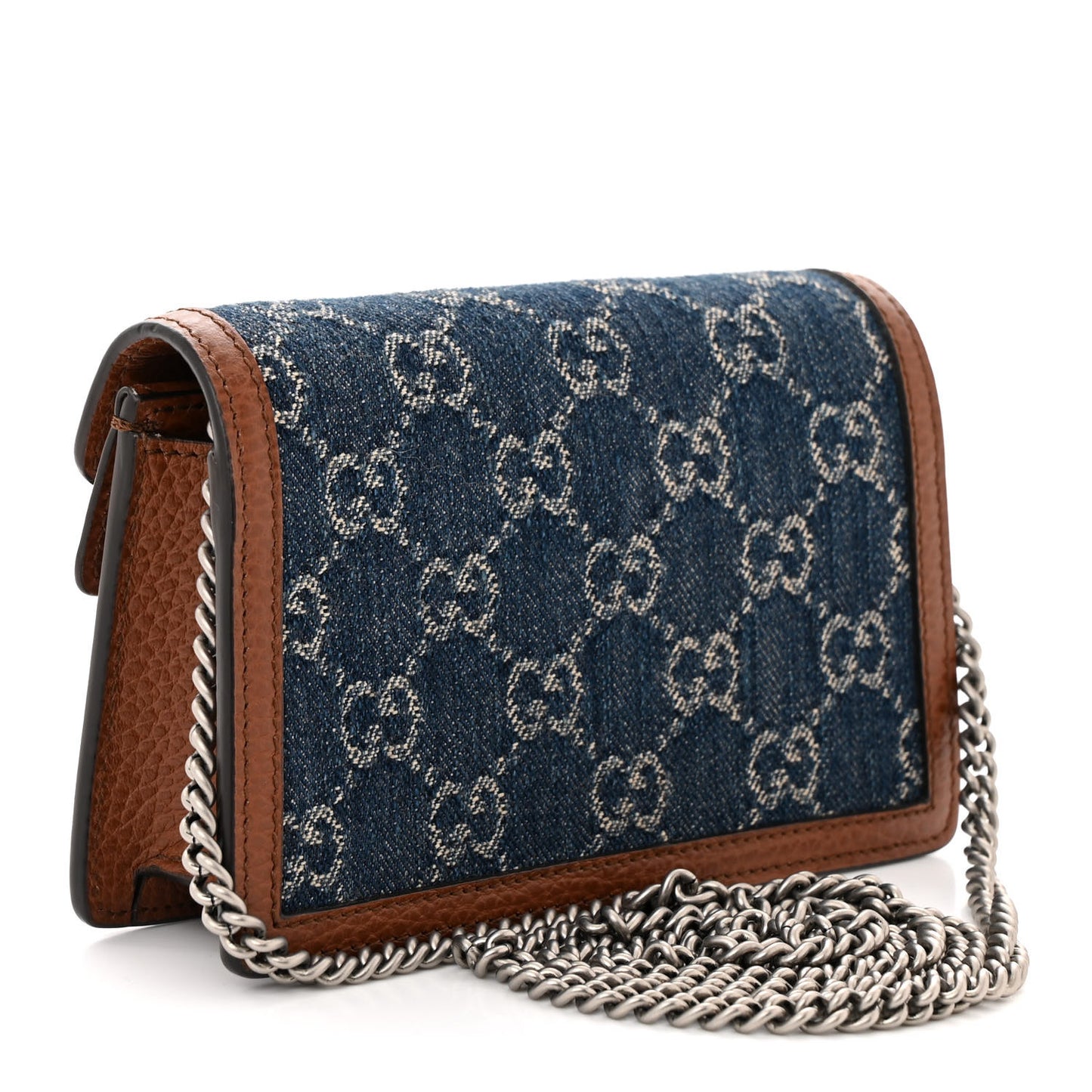 New Denim GG Monogram Dollar Calfskin Enamel Super Mini Dionysus Shoulder Bag Blue Tea Cuir Epilog Electric Blue