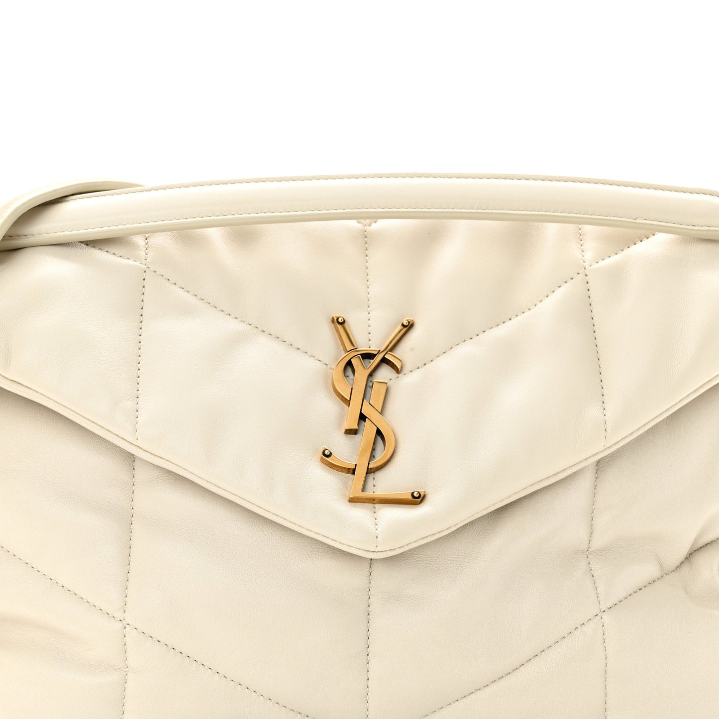 SAINT LAURENT Lambskin Quilted Medium Loulou Puffer Monogram Chain Satchel Crema Soft