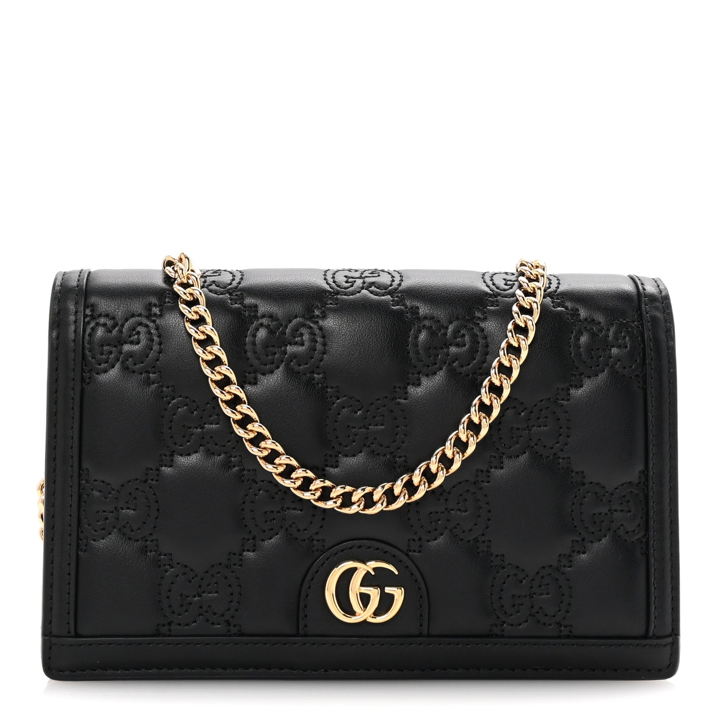 Calfskin GG Matelasse Chain Wallet Black