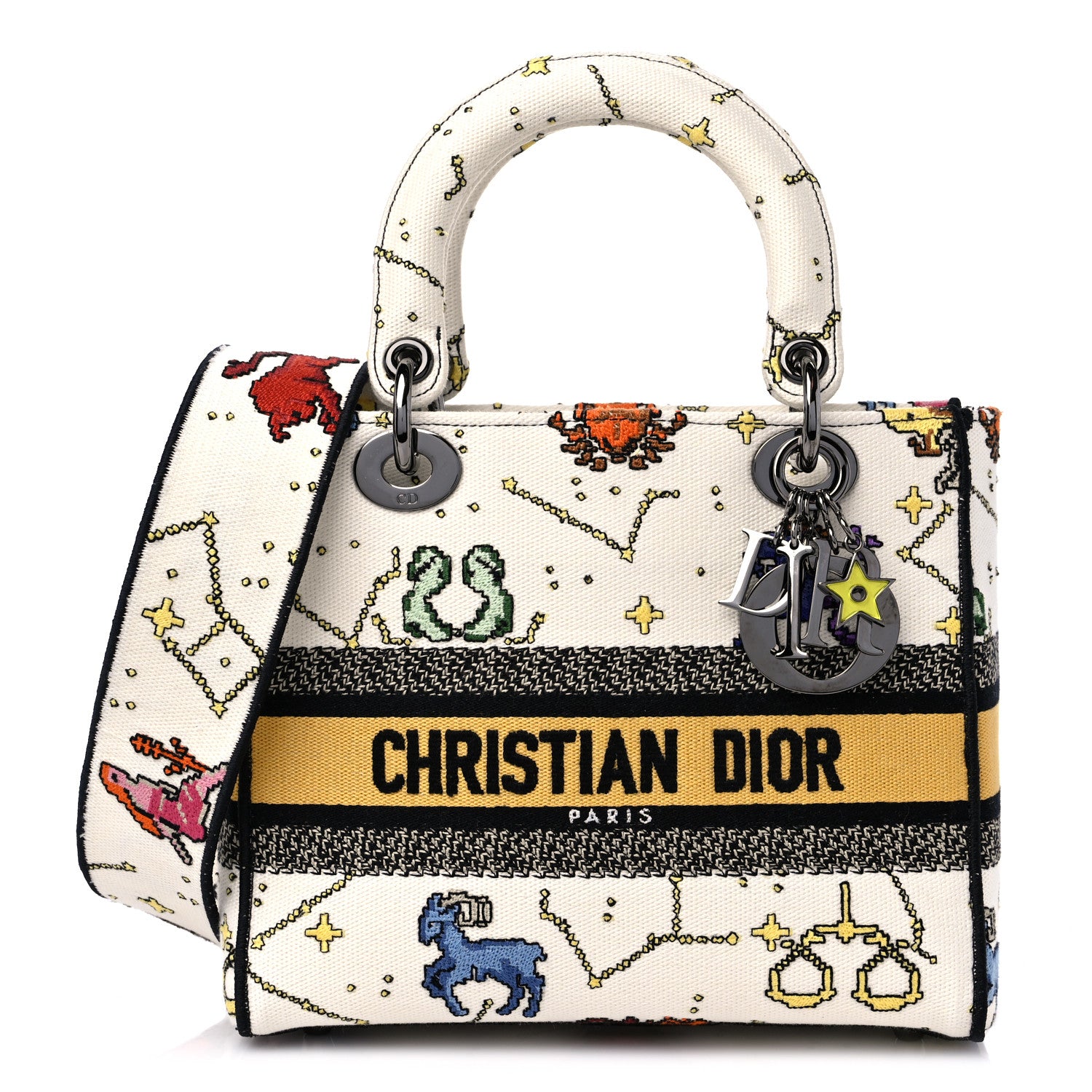 Christian Dior Canvas Pixel Zodiac Embroidered Medium Lady D-Lite