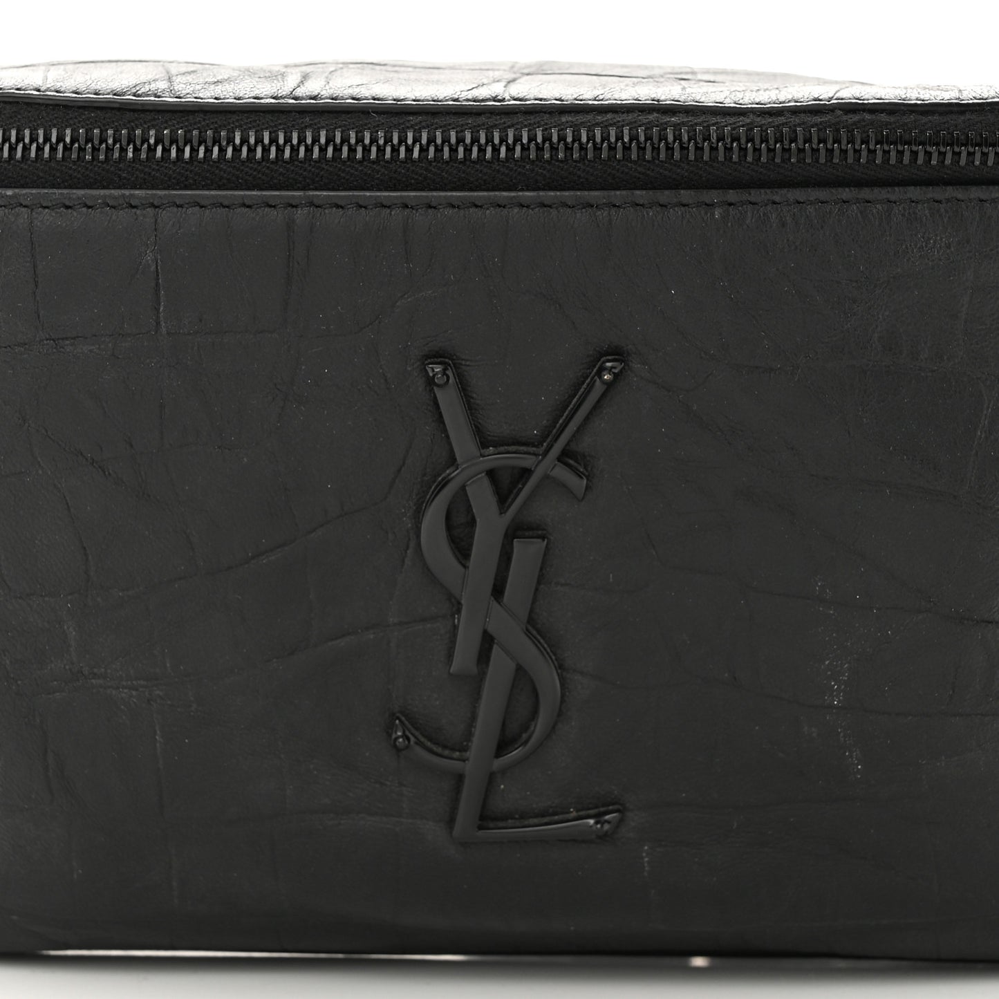 Calfskin Crocodile Embossed Monogram Belt Bag Black