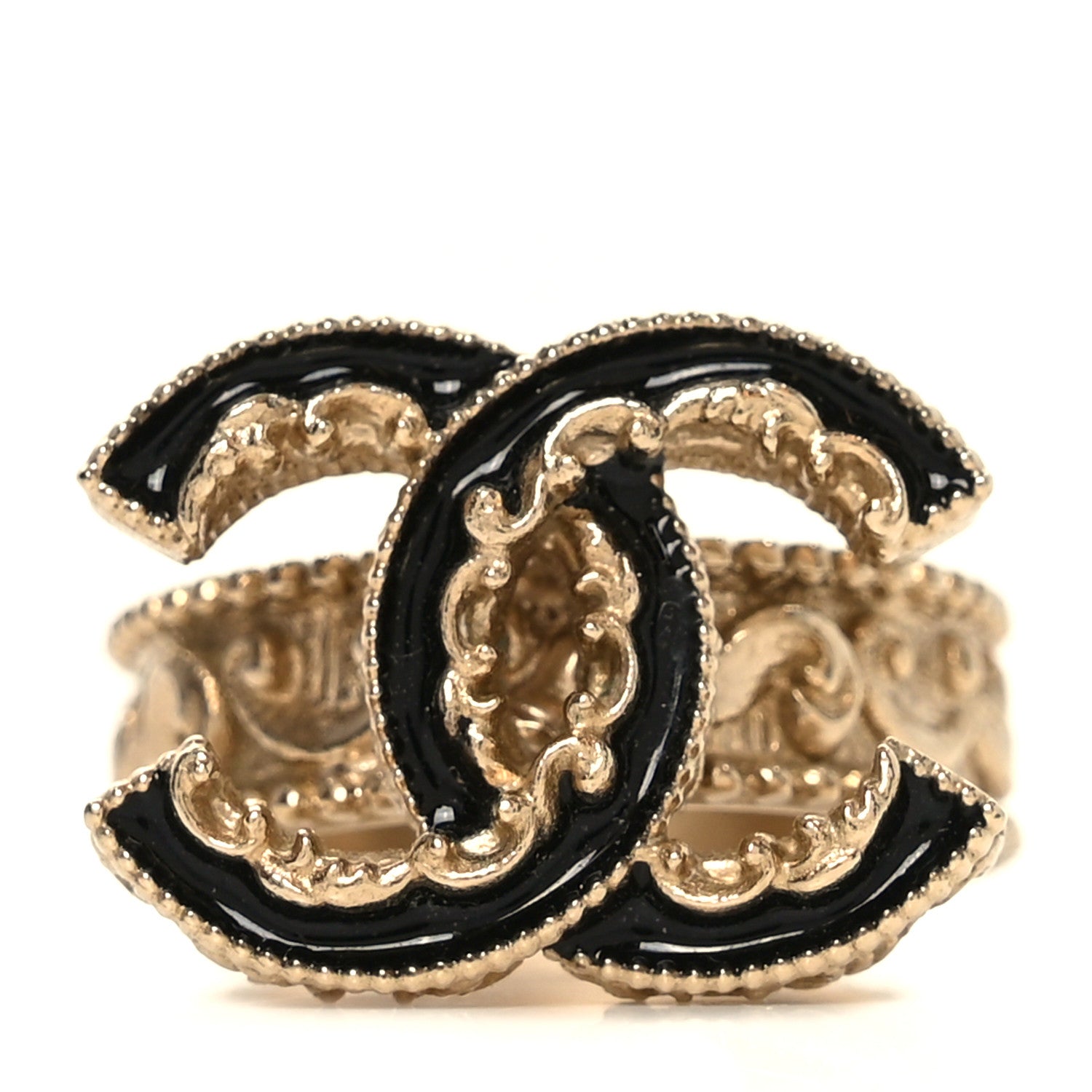 Chanel Enamel CC Baroque Ring 52 6 Black Gold 1815697 – FASHIONPHILE