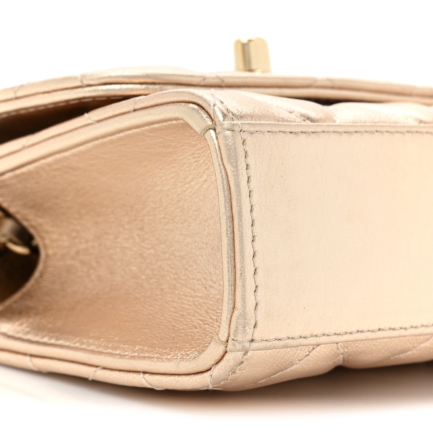 Metallic Lambskin Quilted Mini Trendy CC Clutch With Chain Gold