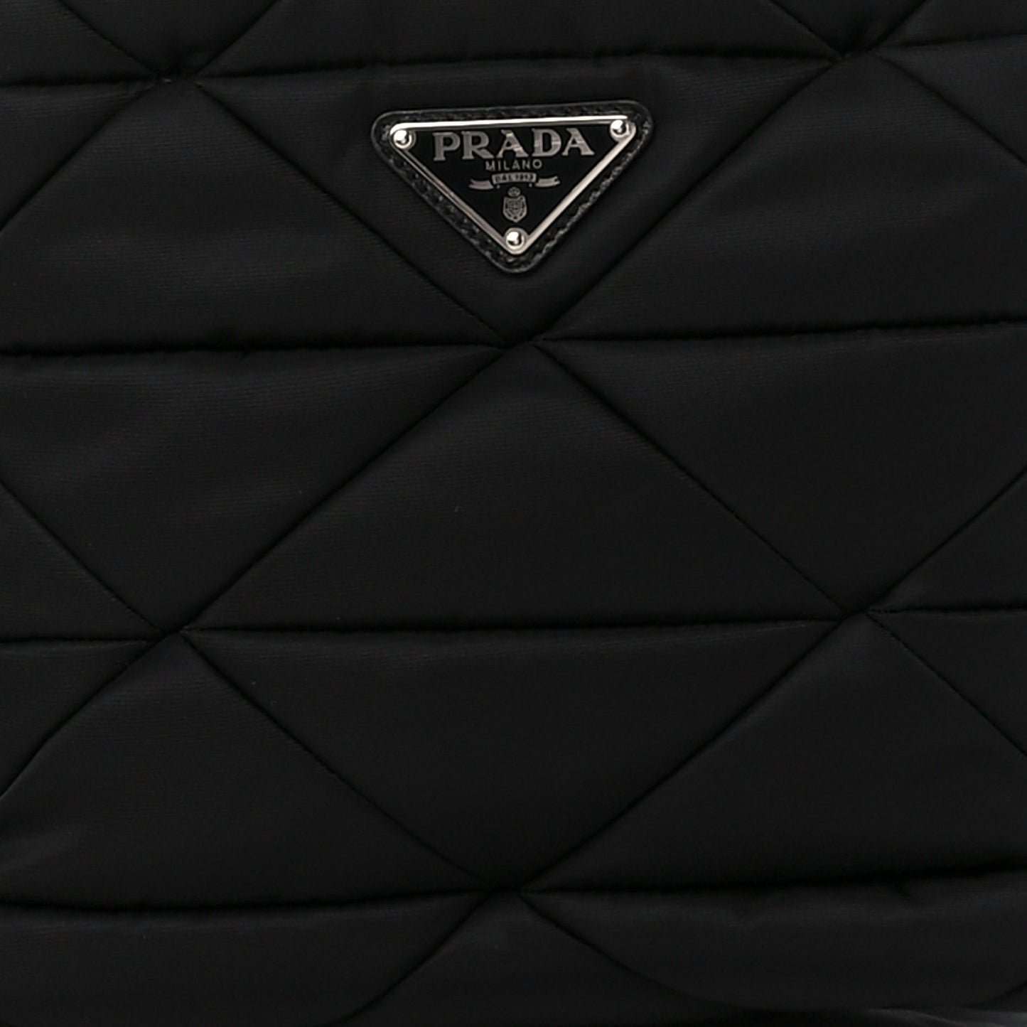 Re-Nylon Nappa Triangle Quilted Padded Double Handled Zip Pocket Tote Black
