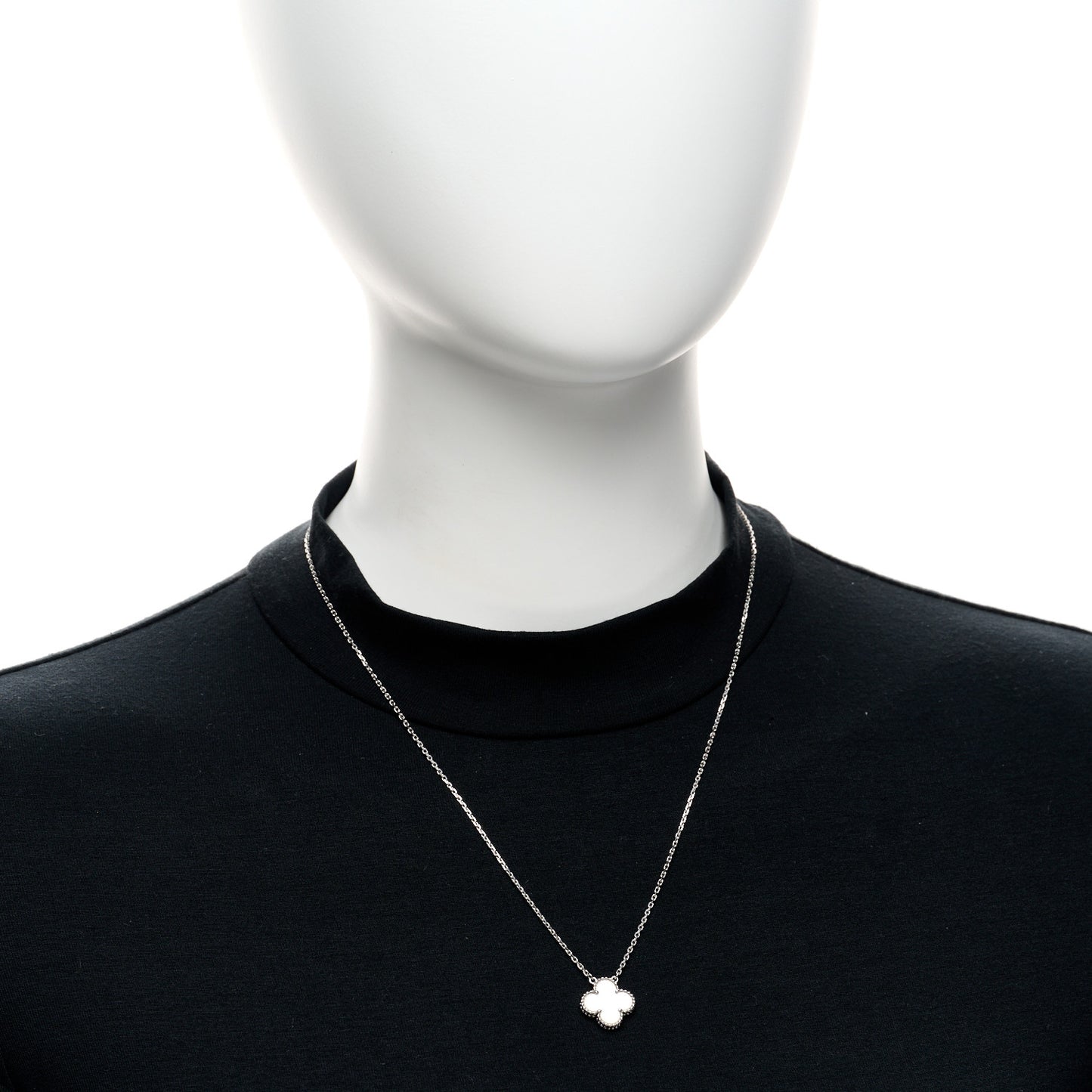 18K White Gold Mother Of Pearl Vintage Alhambra Pendant Necklace