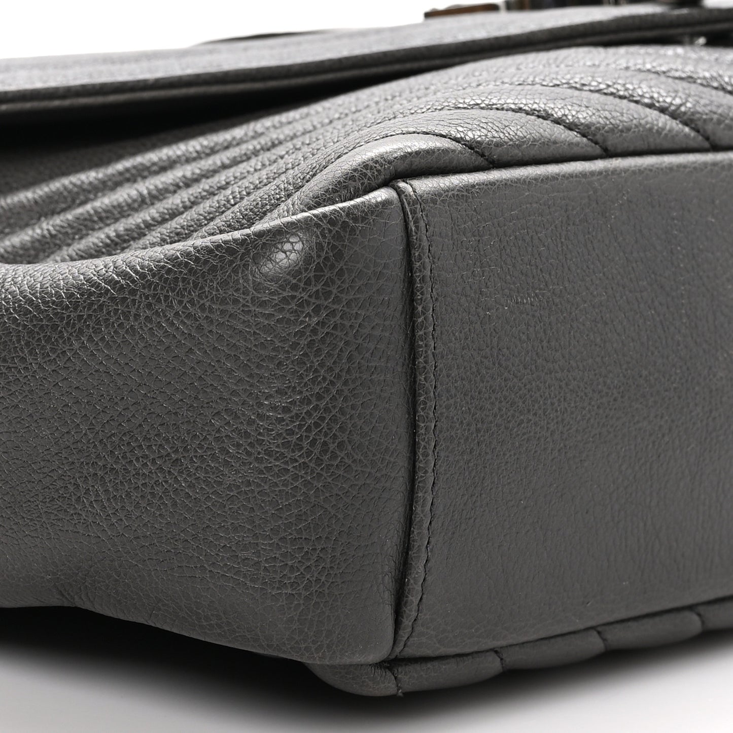 Sheepskin Matelasse Chevron Monogram Large College Satchel Dark Anthracite