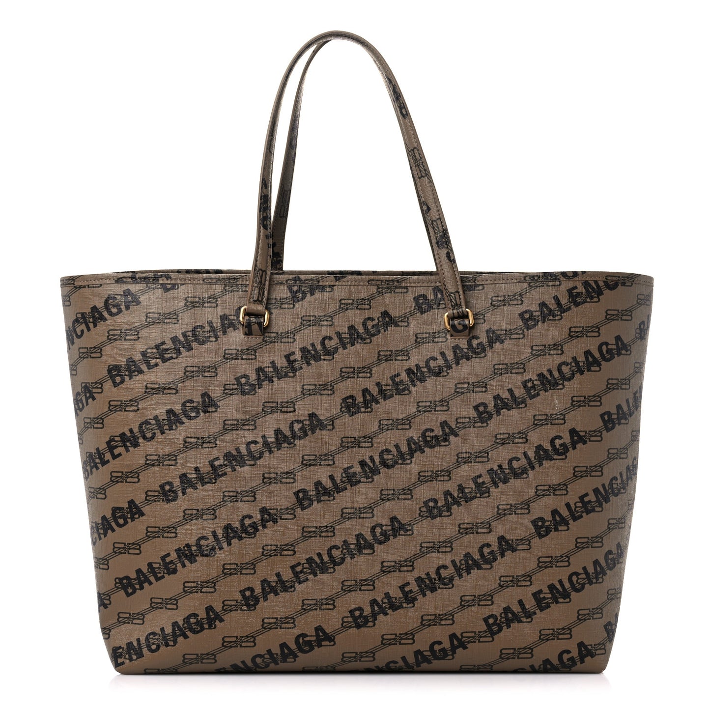 Coated Canvas BB Monogram Allover Logo Signature Tote Beige Brown Black