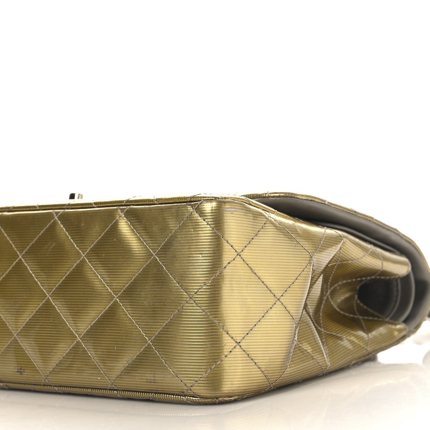 Striated Patent Quilted Jumbo Double Flap Gold