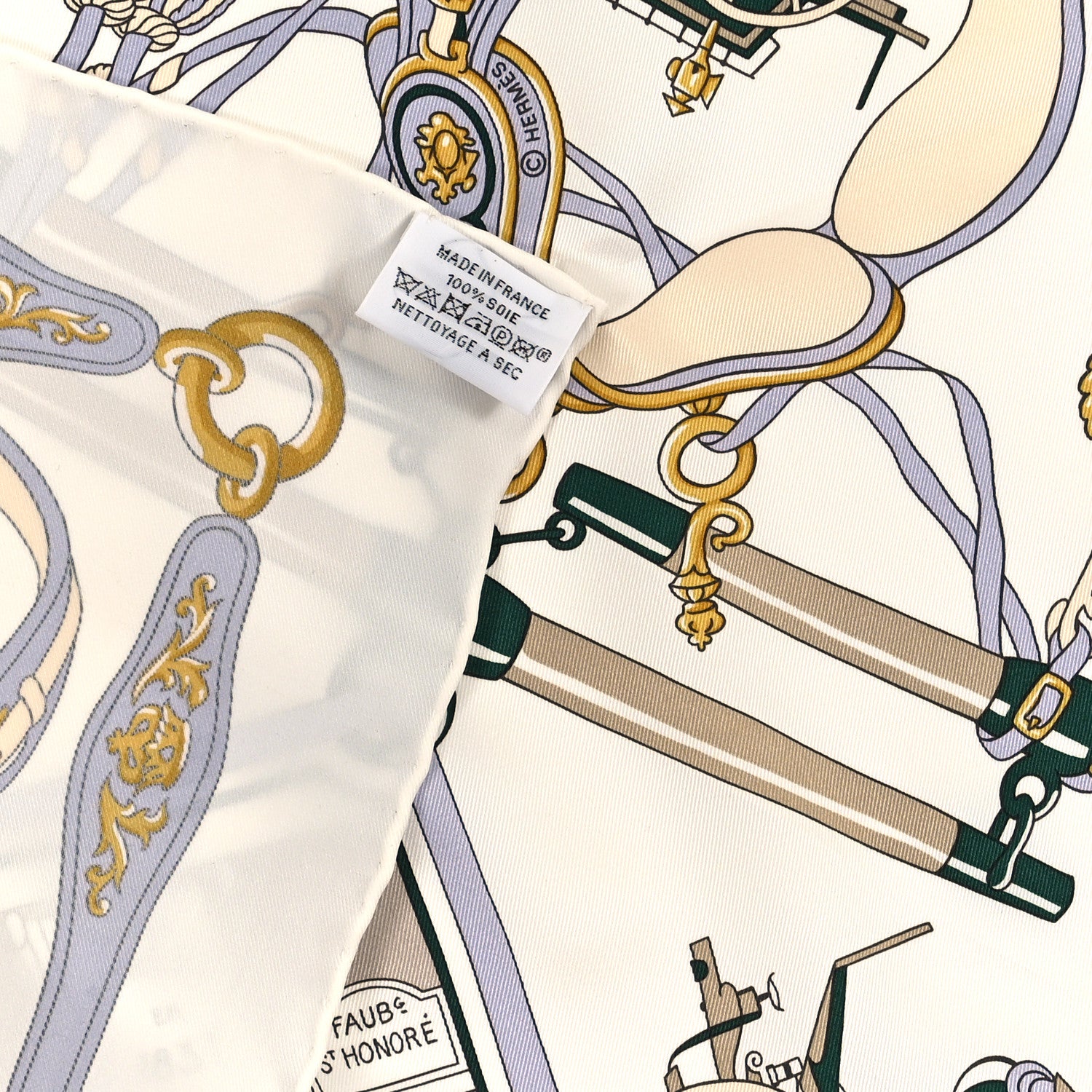 Hermes Silk Palonniers Scarf 70 Blanc Vert Sapin Beige 3 of 3