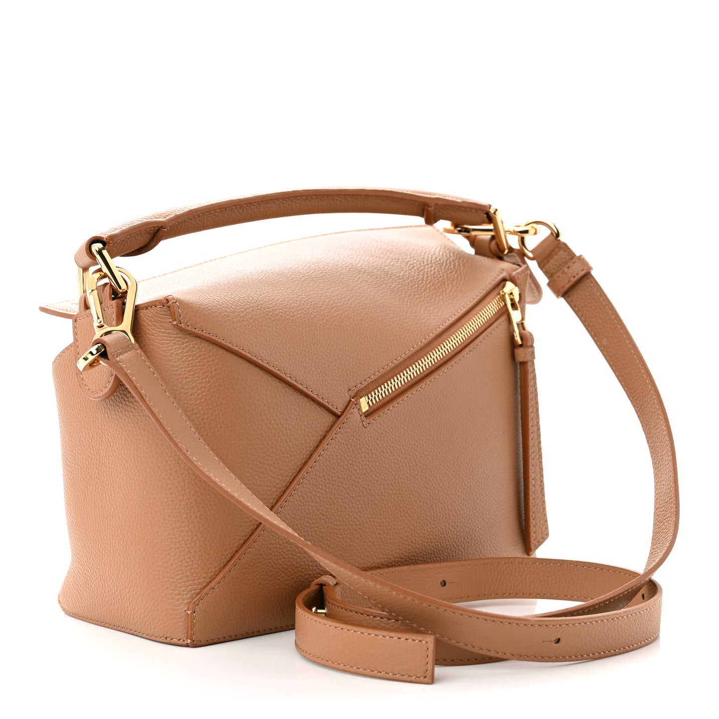 Soft Grained Small Puzzle Edge Bag Toffee