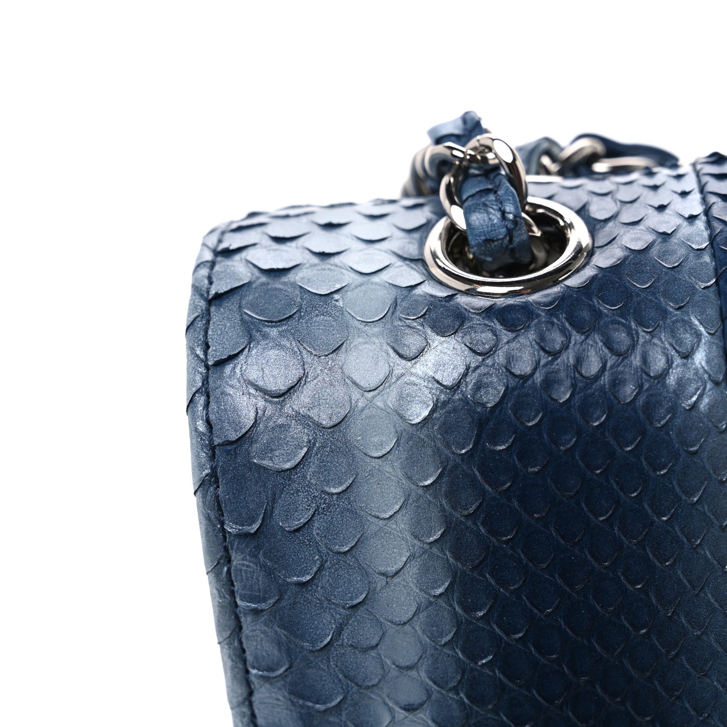 Metallic Snakeskin Ombre Medium Double Flap Blue Silver