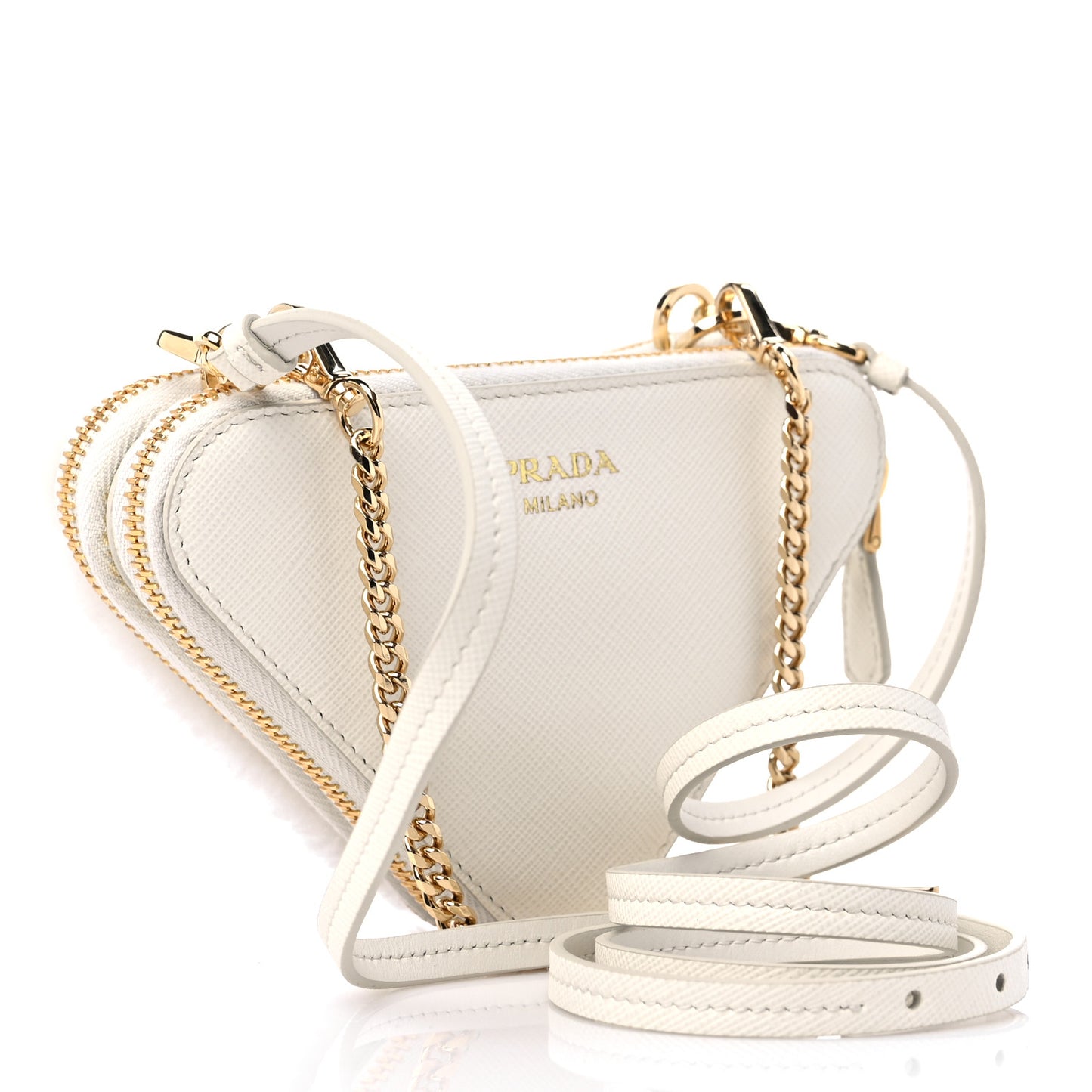 Saffiano Shearling Triangle Mini Pouch White