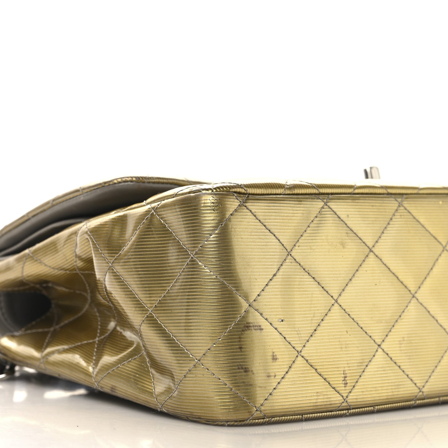 Striated Patent Quilted Jumbo Double Flap Gold