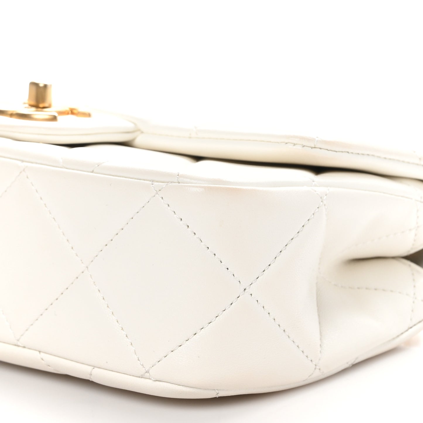 Lambskin Quilted Small Double Pearl Flap White