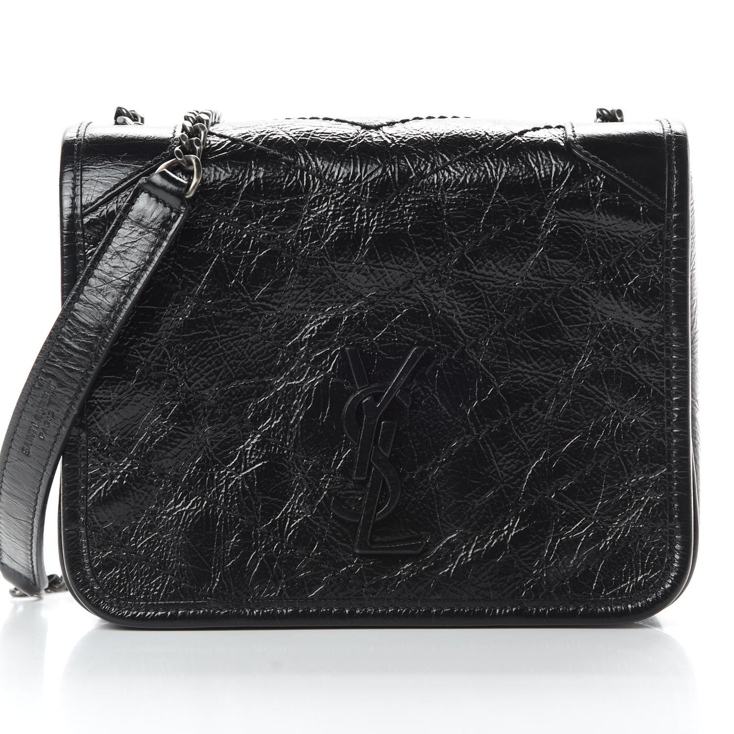 Crinkled Calfskin Matelasse Monogram Niki Chain Wallet Black
