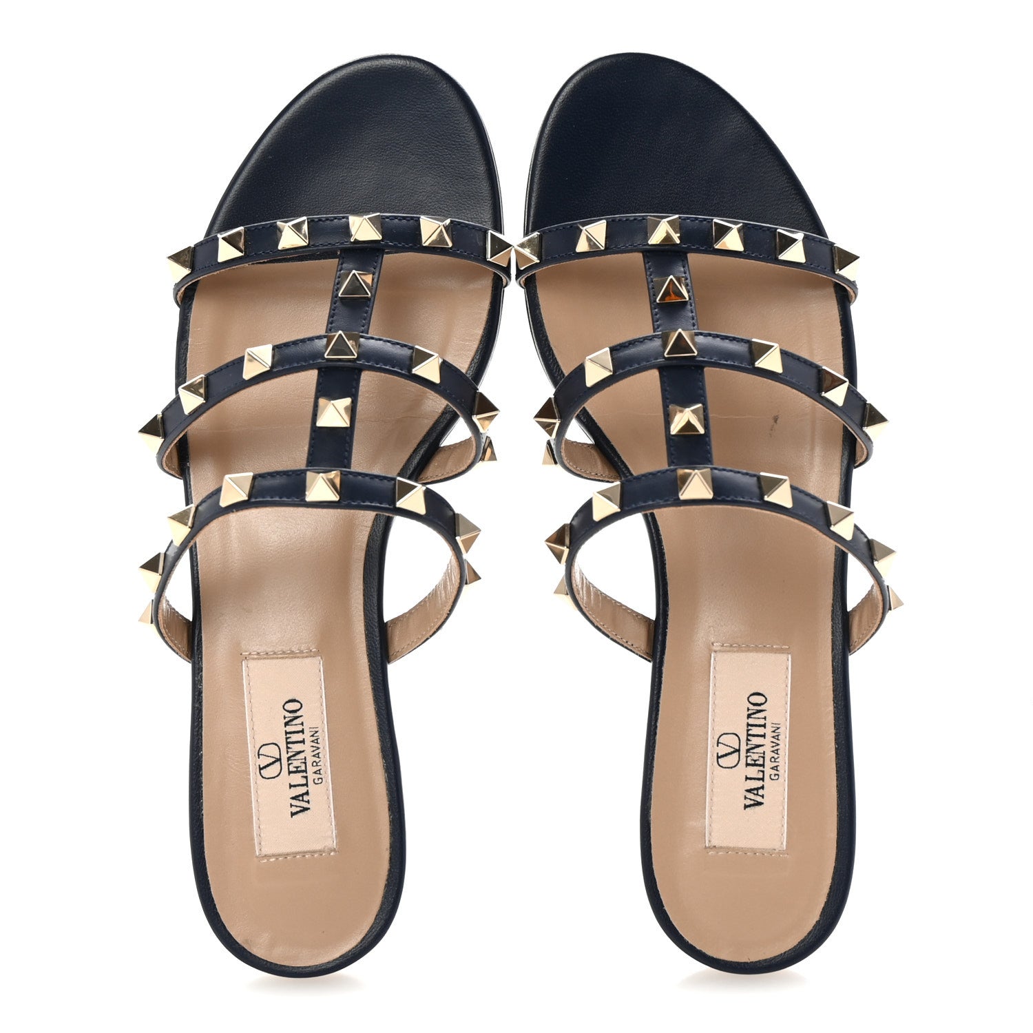 Valentino Garavani Nappa Rockstud Caged Flat Slide Sandals 35 Marine 2 of 10