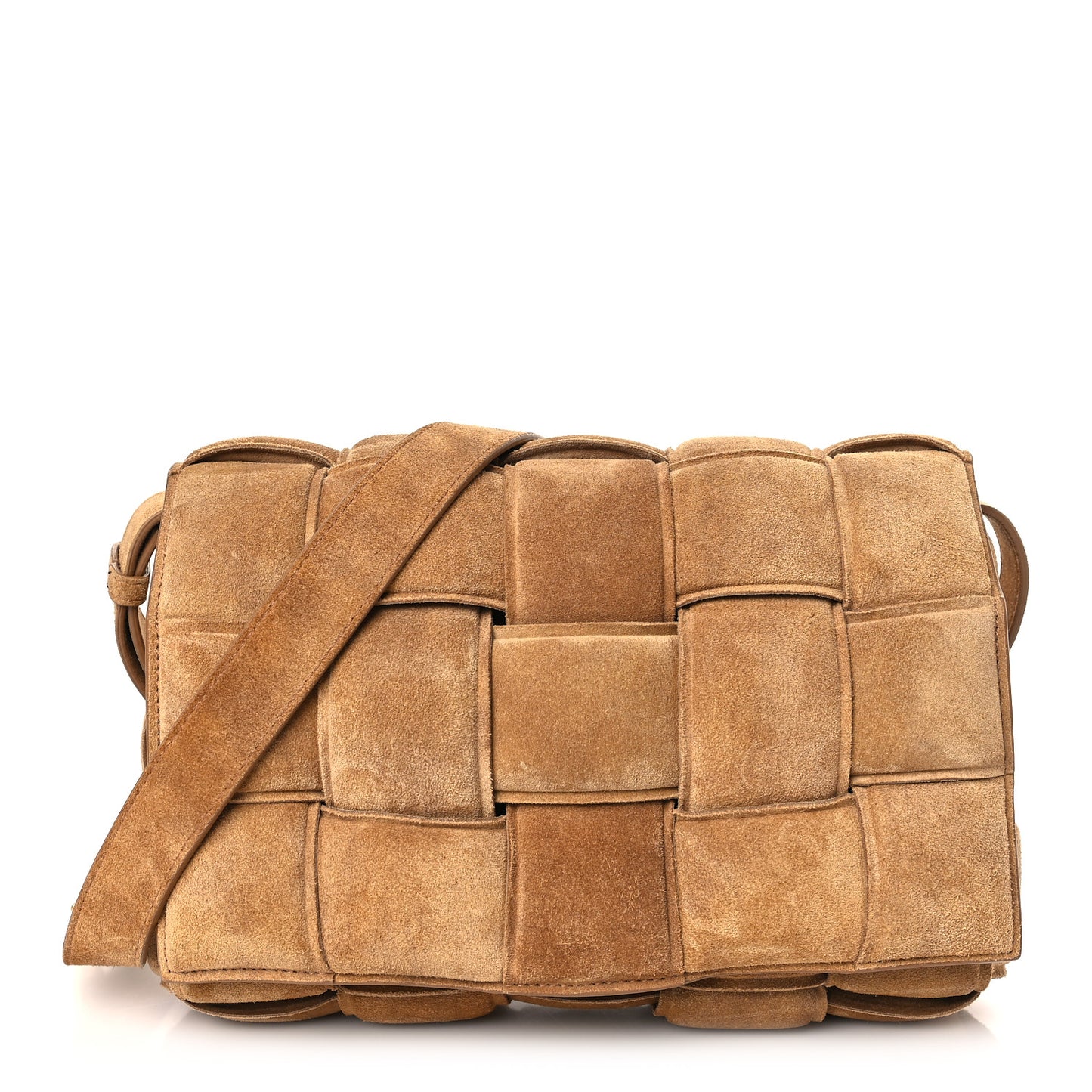Suede Maxi Intrecciato Padded Cassette Crossbody Bag Taupe