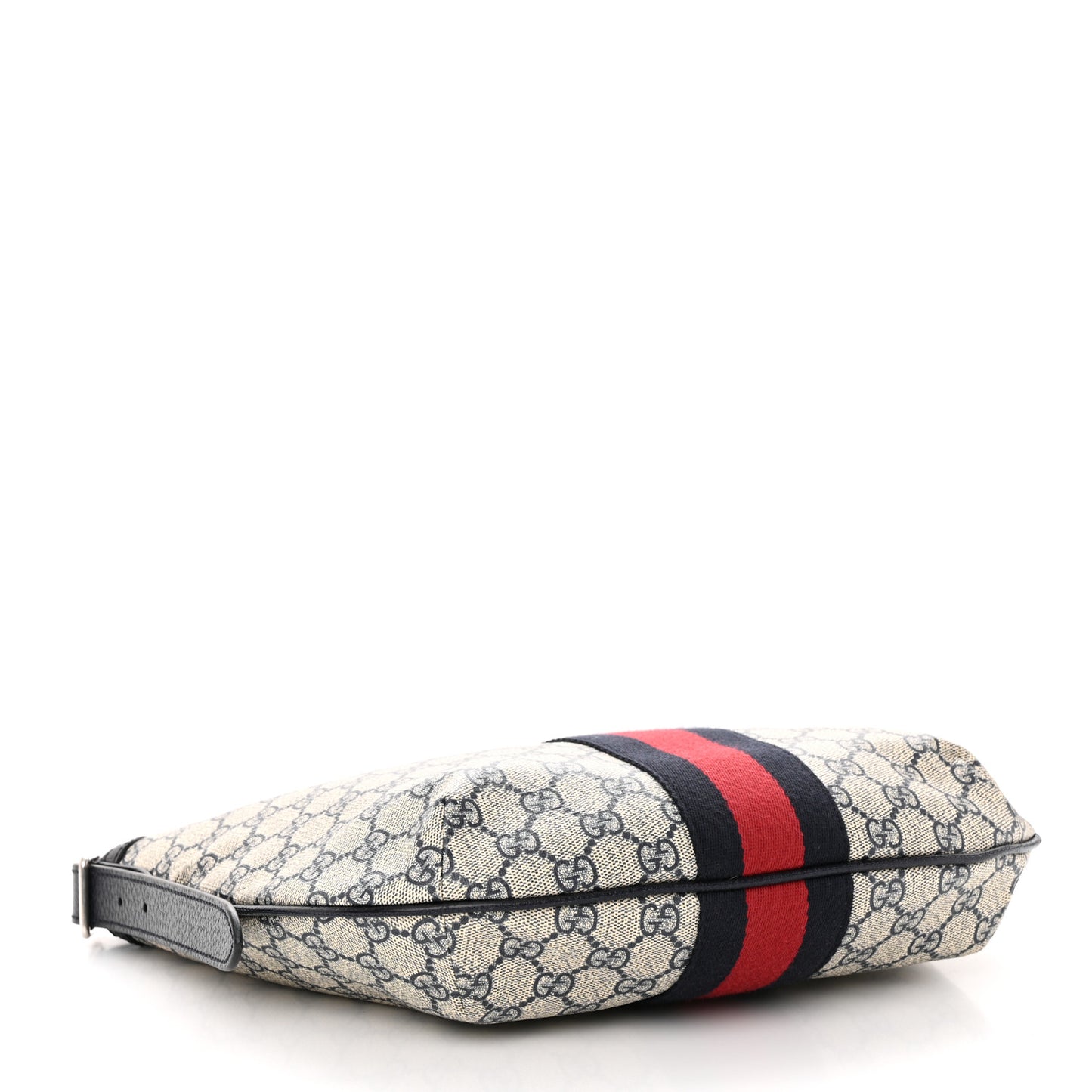 GG Supreme Monogram Textured Dollar Calfskin Web Small Ophidia Half Moon Hobo Beige Blue