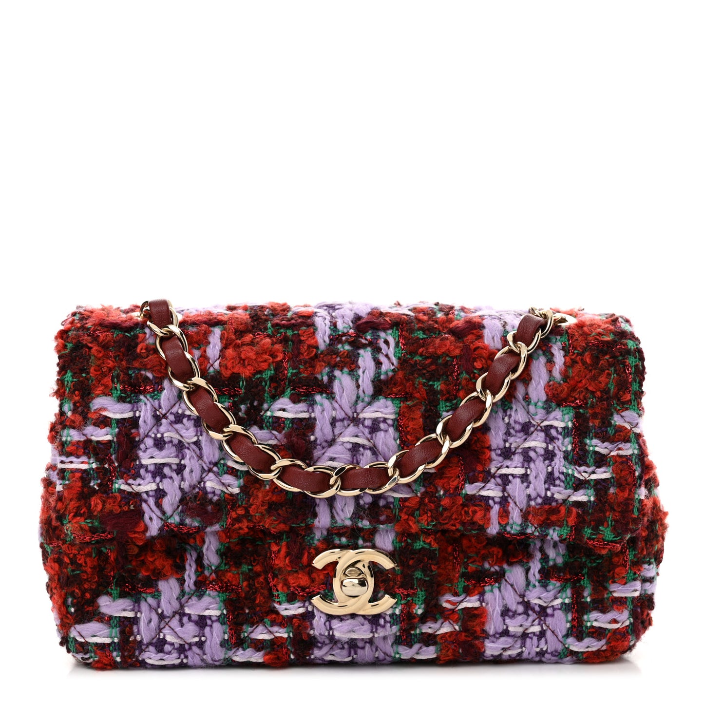 Tweed Quilted Mini Rectangular Flap Red Purple Green