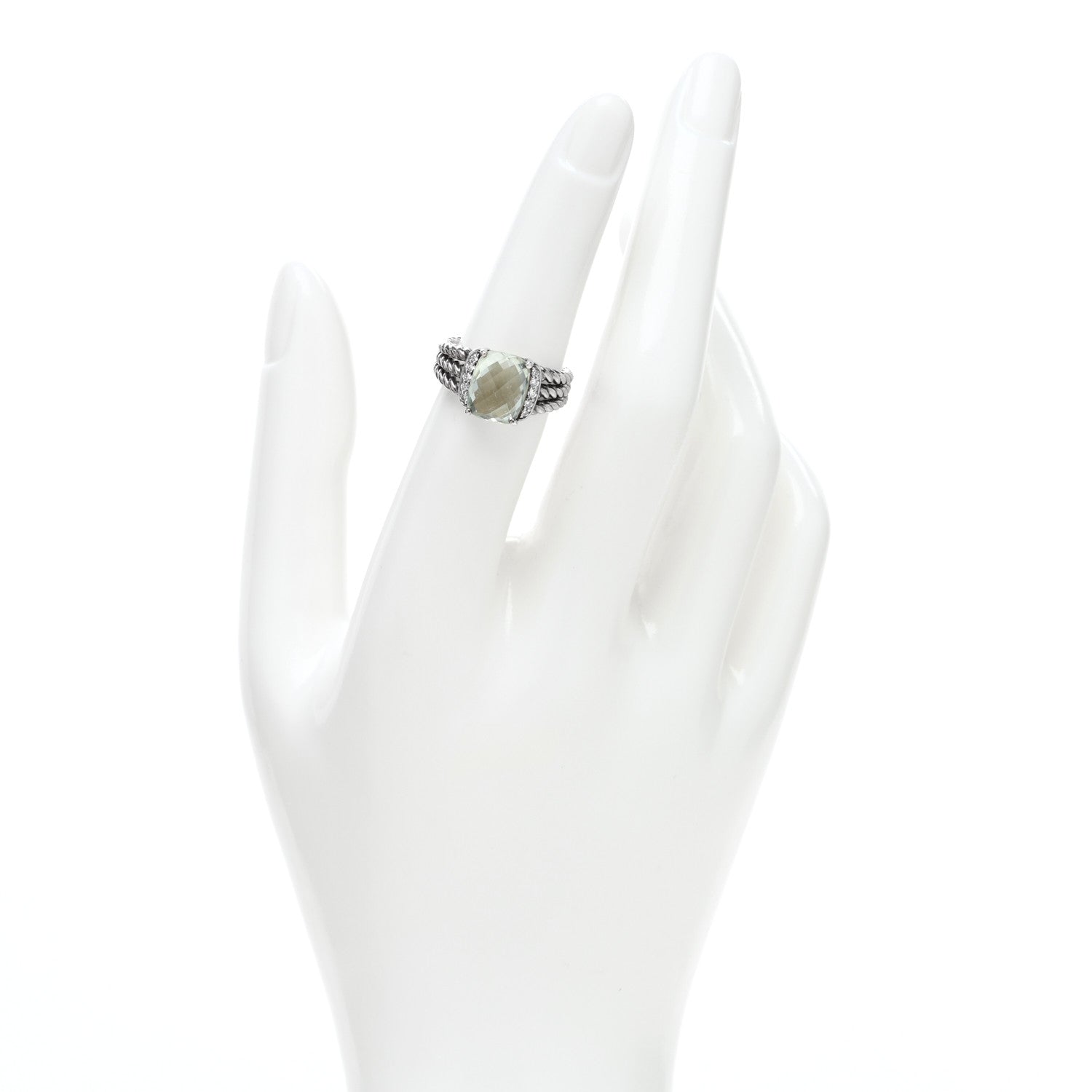 David Yurman Sterling Silver Diamond Prasiolite 10mm Petite Wheaton Ring 52 6 2 of 4