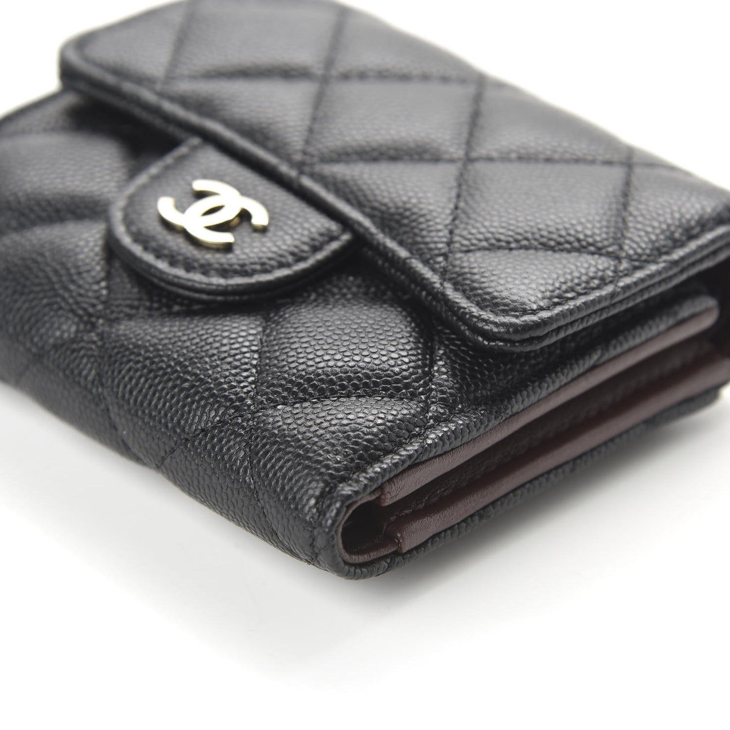 Caviar Quilted Compact Flap Wallet Black