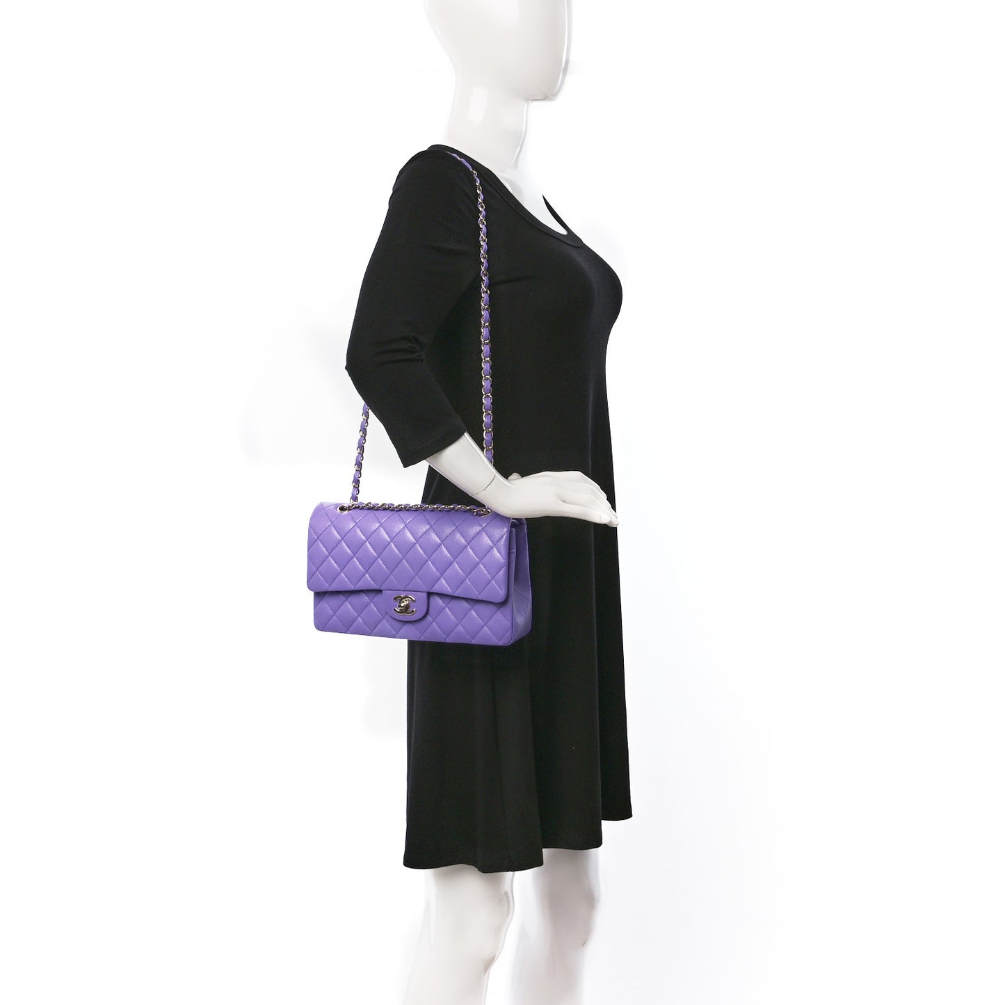 Caviar Quilted Medium Double Flap Purple