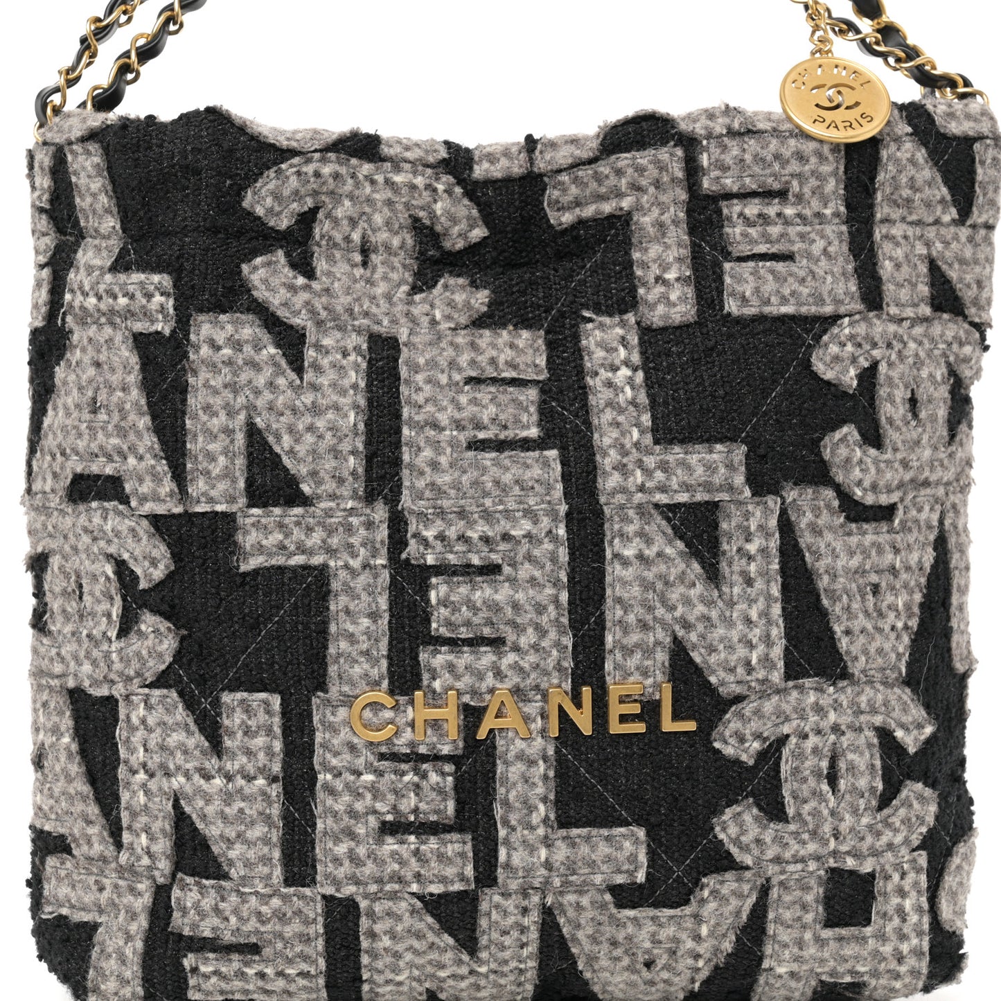 Wool Tweed Quilted Chanel 22 Grey Black