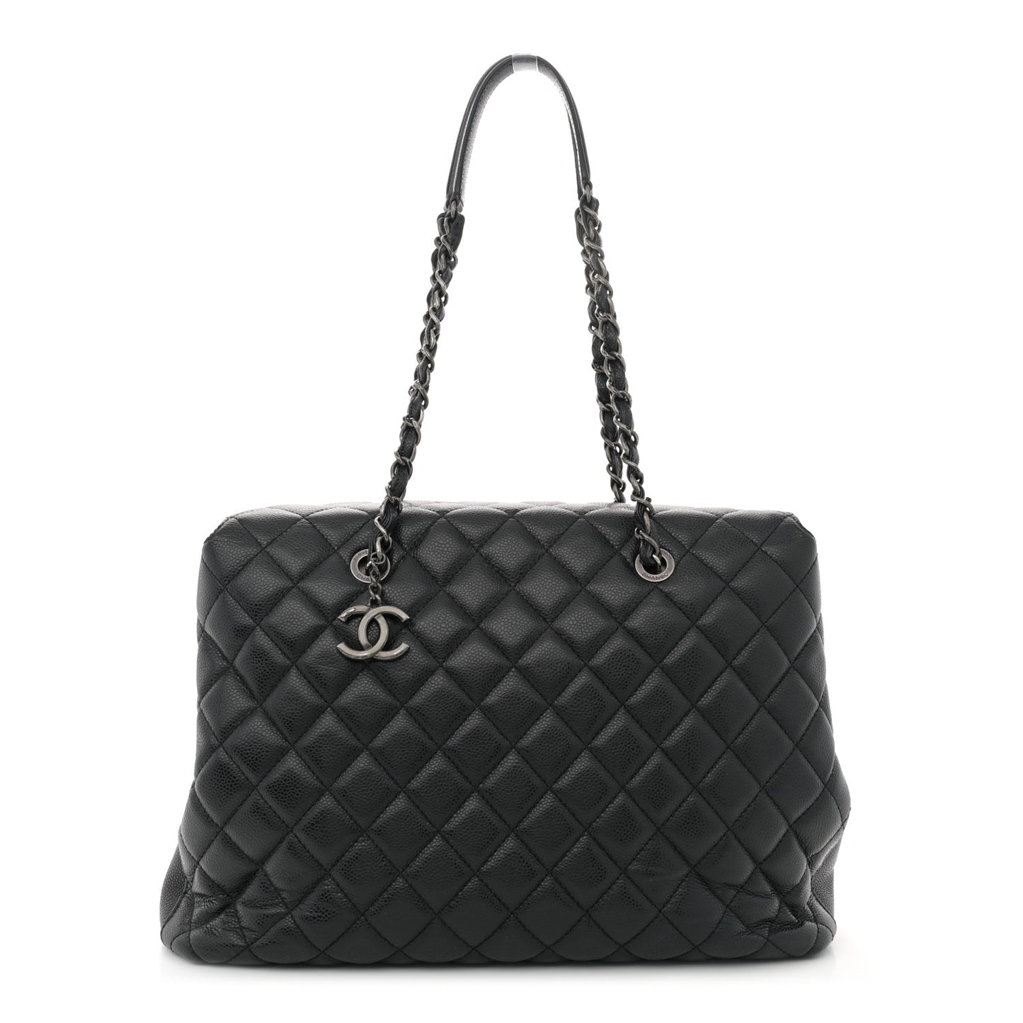 Caviar Quilted City Shopping Tote Black