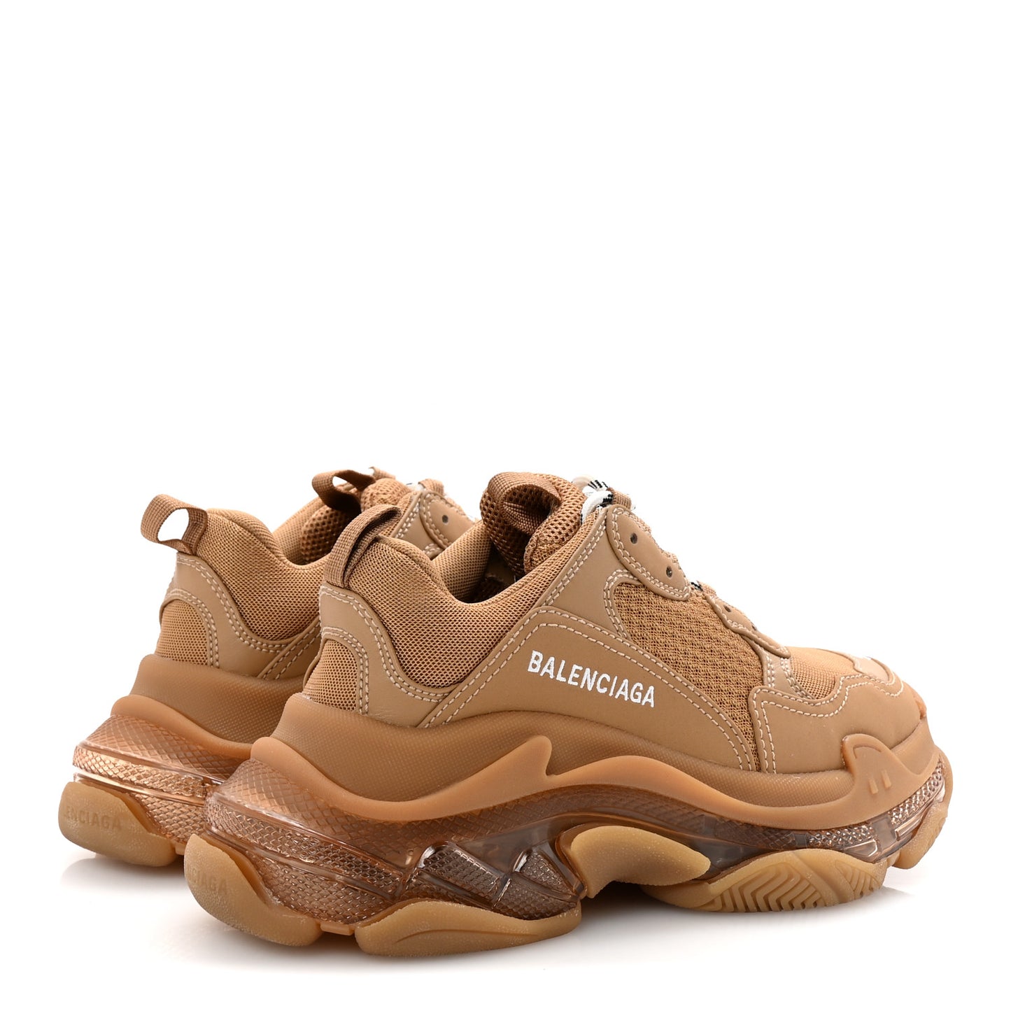 Fabric Mesh Clear Sole Womens Triple S Sneakers 37 Light Camel