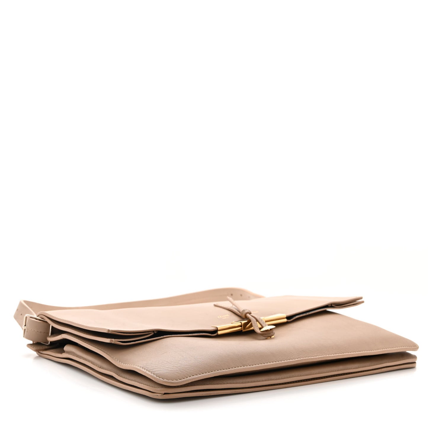 Lambskin Clasp Clutch Foldover Bag Beige